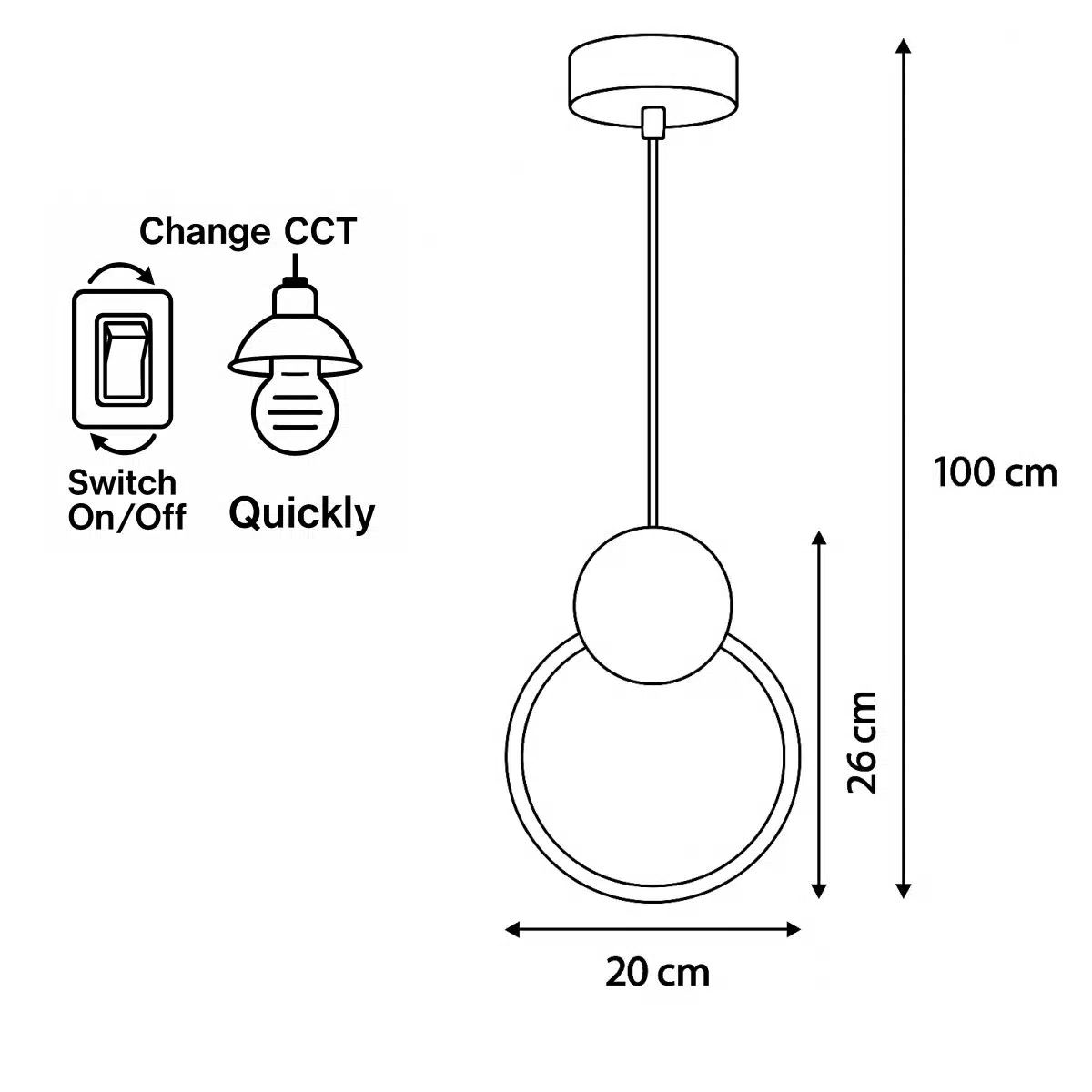 Round Μεταλλικό Κρεμαστό Φωτιστικό Watt CCT