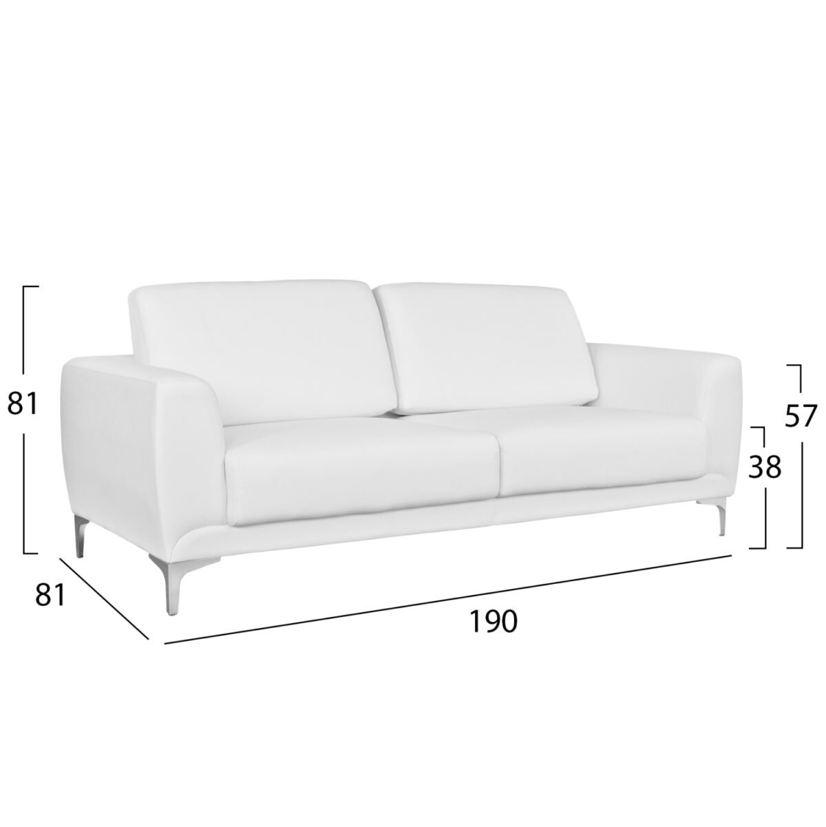 ΚΑΝΑΠΕΣ 3ΘΕΣΙΟΣ KENZIE HM3121.32 ΜΕ ΛΕΥΚΟ PU 190x81x81 εκ. - Image 2