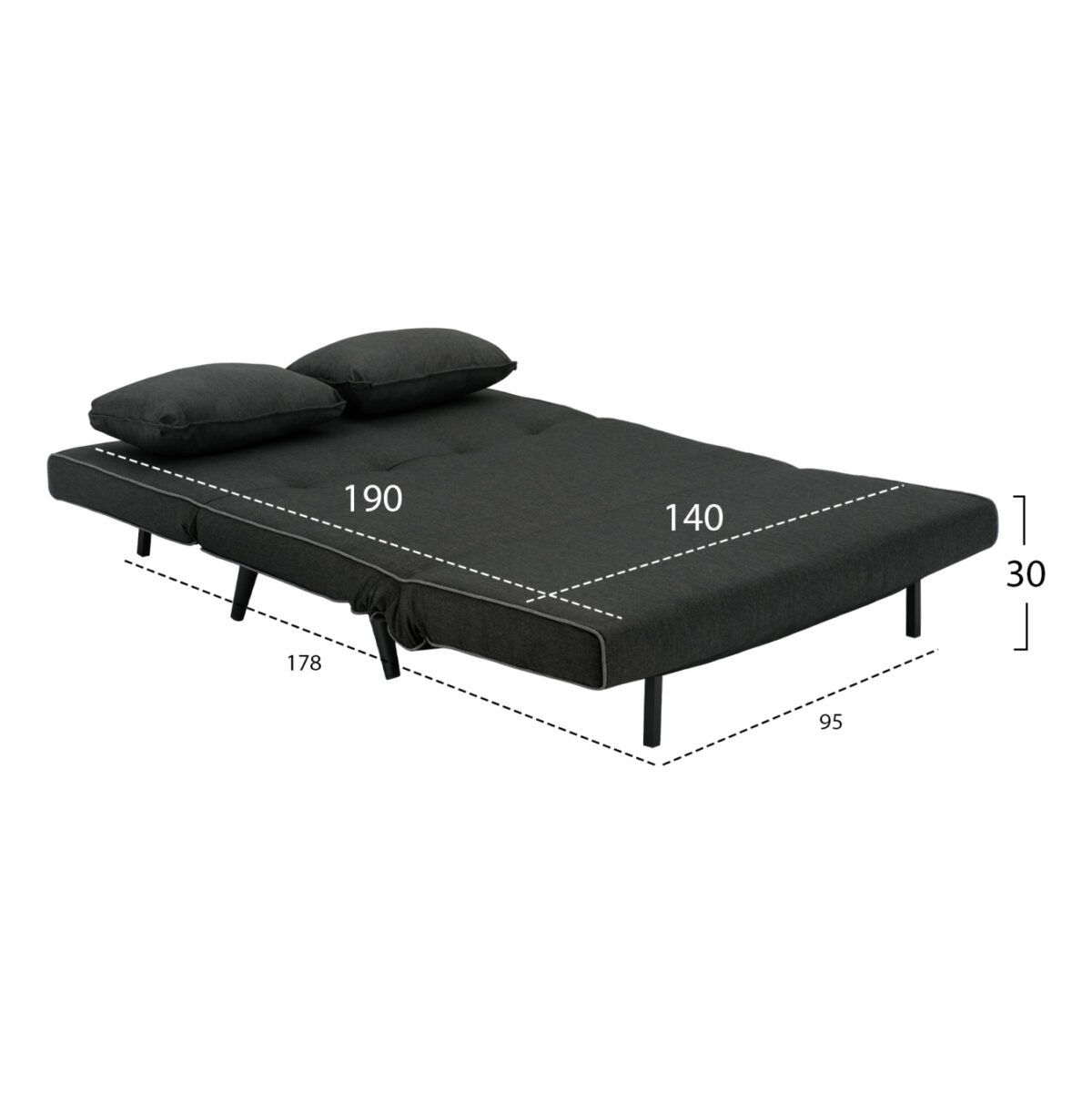 ΚΑΝΑΠΕΣ ΚΡΕΒΑΤΙ 2 ΑΤΟΜΩΝ ASMA HM3077.03 ΣΚΟΥΡΟ ΓΚΡΙ ΥΦΑΣΜΑ 140x80x77Yεκ. - Image 3