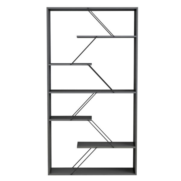 ΒΙΒΛΙΟΘΗΚΗ TARS HM2240.20 ΓΚΡΙ ΜΕΛΑΜΙΝΗ-ΜΑΥΡΕΣ ΜΕΤΑΛΛΙΚΕΣ ΒΕΡΓΕΣ 84x24x157Υεκ. - Image 4