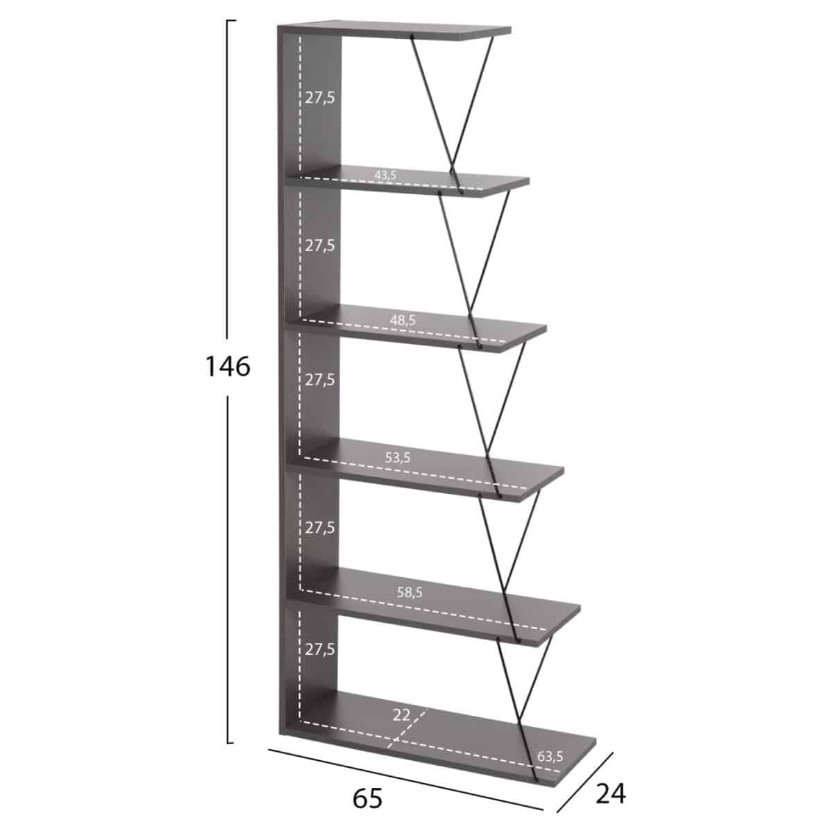 ΒΙΒΛΙΟΘΗΚΗ ΜΙΝΙ TARS HM2241.20 ΓΚΡΙ ΜΕΛΑΜΙΝΗ-ΜΑΥΡΕΣ ΜΕΤΑΛ. ΒΕΡΓΕΣ 65x22-24x146Υεκ. - Image 2