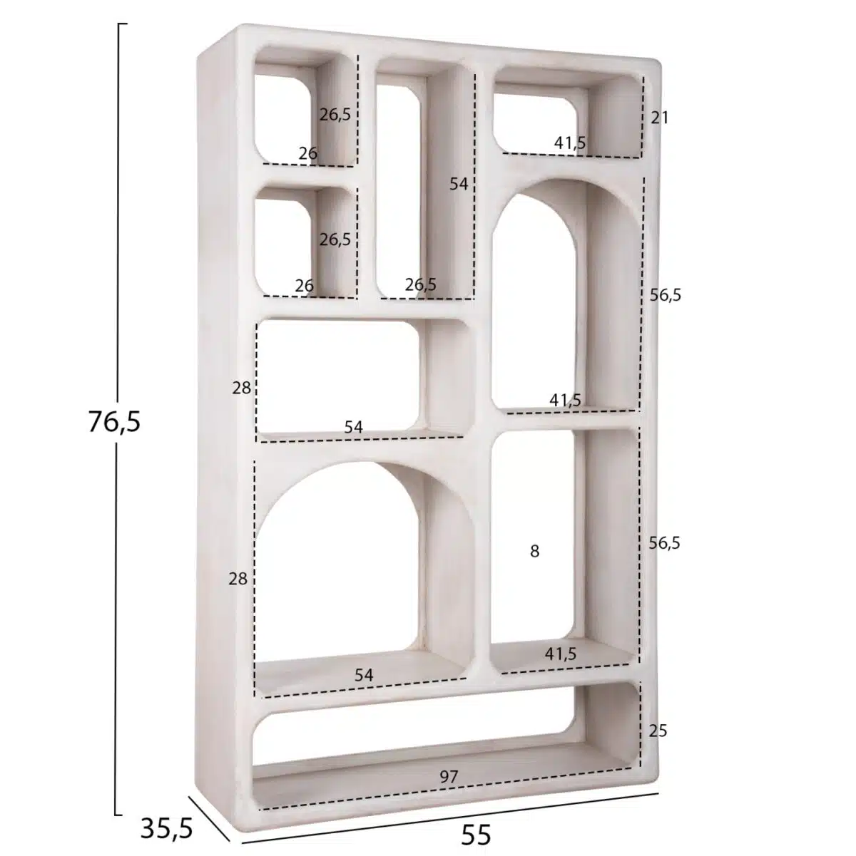ΒΙΒΛΙΟΘΗΚΗ HANDYR HM9707 ΜΑΣΙΦ ΞΥΛΟ MANGO ΣΕ ΛΕΥΚΟ ΧΡΩΜΑ 100x35x165Yεκ. - Image 2