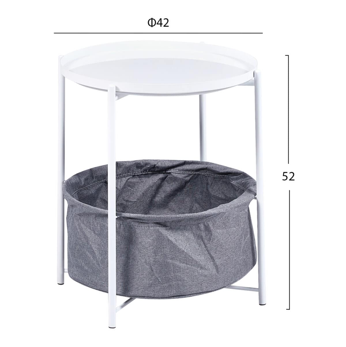 ΒΟΗΘΗΤΙΚΟ ΤΡΑΠΕΖΑΚΙ ΛΕΥΚΟ ΜΕΤΑΛΛΟ-ΓΚΡΙ ΥΦΑΣΜΑ HM9472.02 Φ42x52Υεκ. - Image 2