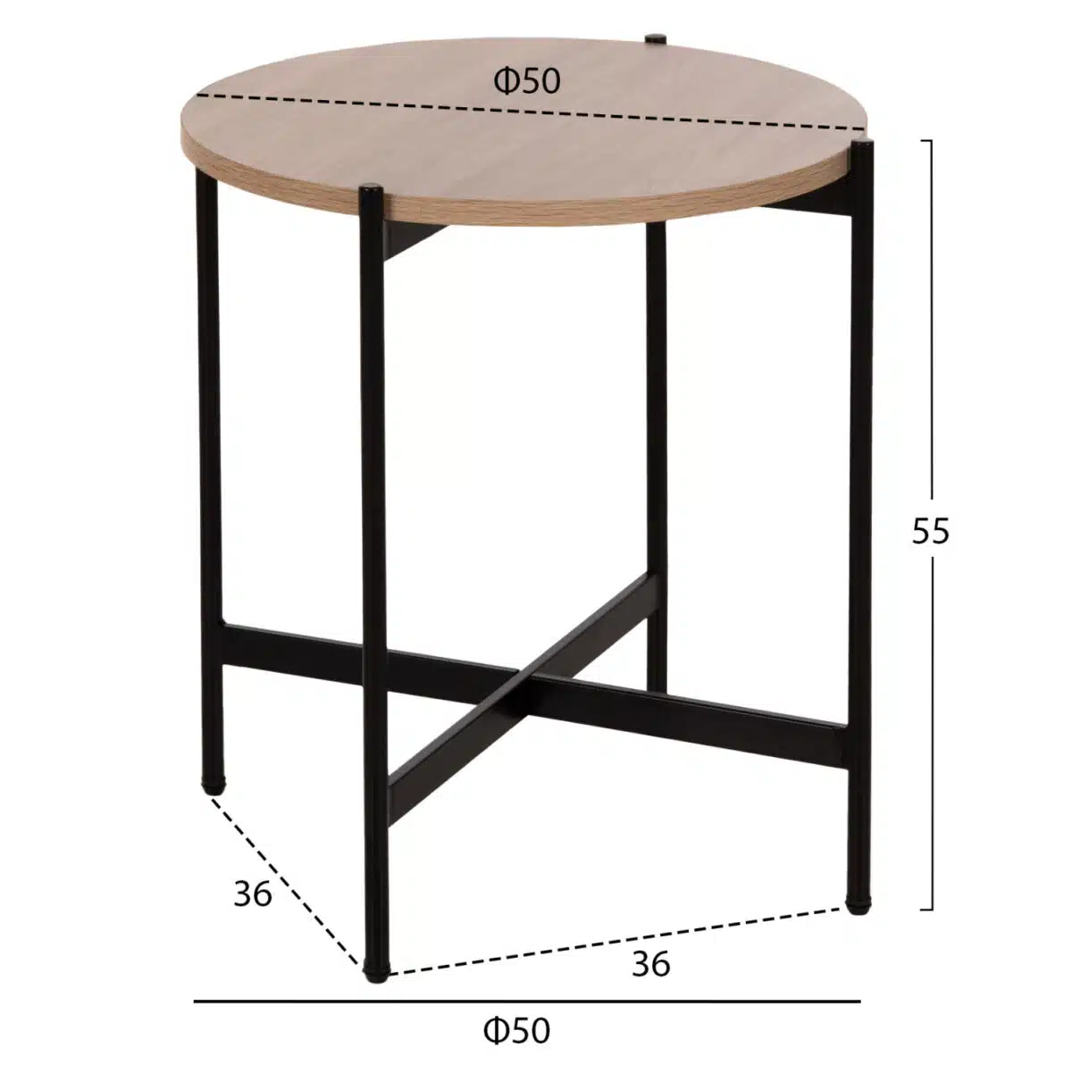 ΒΟΗΘΗΤΙΚΟ ΤΡΑΠΕΖΙ HM9589.03 MDF SONAMA-ΜΑΥΡΗ ΜΕΤΑΛΛΙΚΗ ΒΑΣΗ Φ50x55Υεκ. - Image 2