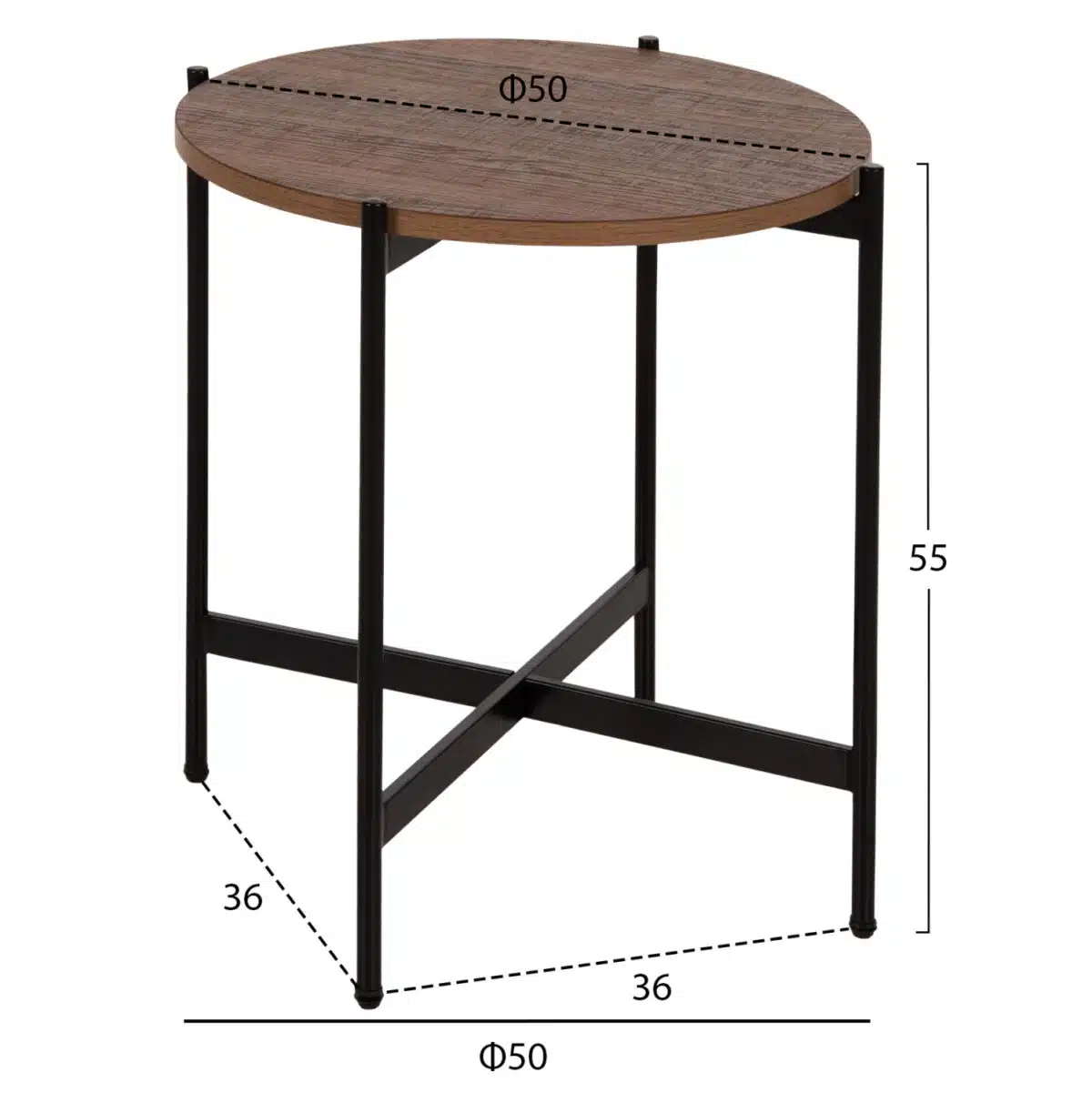 ΒΟΗΘΗΤΙΚΟ ΤΡΑΠΕΖΙ HM9589.04 MDF ΚΑΡΥΔΙ-ΜΑΥΡΗ ΜΕΤΑΛΛΙΚΗ ΒΑΣΗ Φ50x55Υεκ. - Image 2