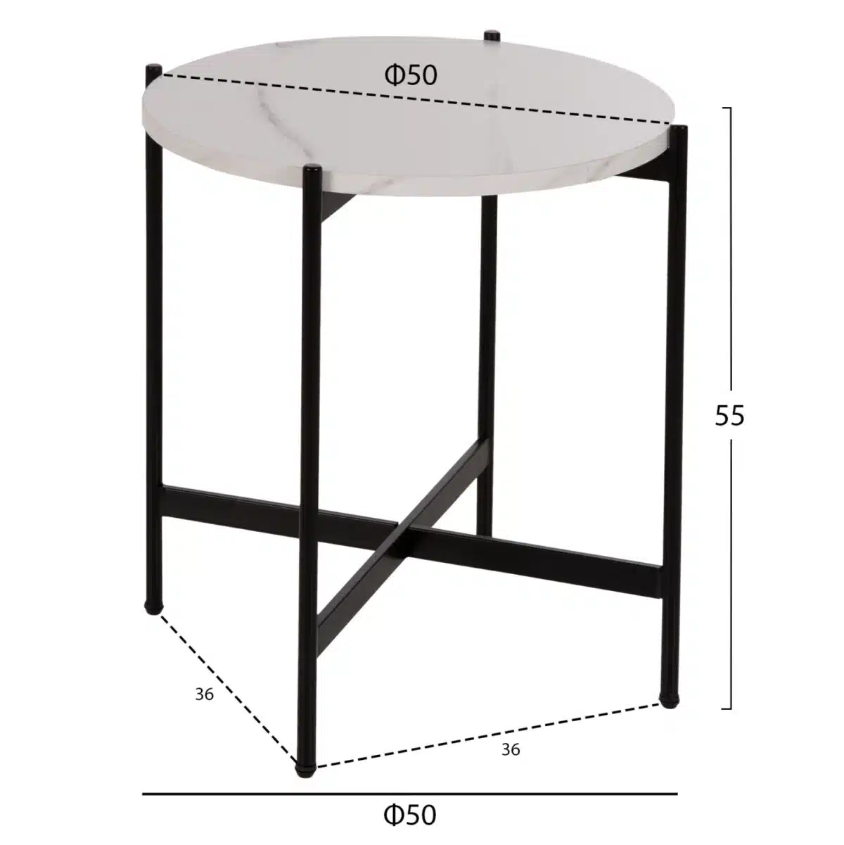 ΒΟΗΘΗΤΙΚΟ ΤΡΑΠΕΖΙ HM9589.05 MDF ΛΕΥΚΟ ΜΑΡΜΑΡΟ-ΜΑΥΡΗ ΜΕΤΑΛΛΙΚΗ ΒΑΣΗ Φ50x55Υεκ. - Image 2