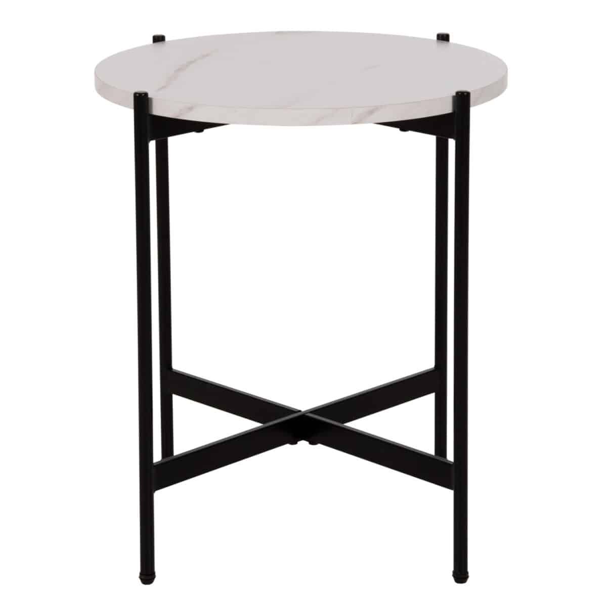 ΒΟΗΘΗΤΙΚΟ ΤΡΑΠΕΖΙ HM9589.05 MDF ΛΕΥΚΟ ΜΑΡΜΑΡΟ-ΜΑΥΡΗ ΜΕΤΑΛΛΙΚΗ ΒΑΣΗ Φ50x55Υεκ. - Image 3