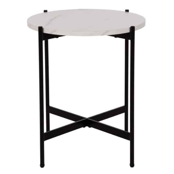 ΒΟΗΘΗΤΙΚΟ ΤΡΑΠΕΖΙ HM9589.05 MDF ΛΕΥΚΟ ΜΑΡΜΑΡΟ-ΜΑΥΡΗ ΜΕΤΑΛΛΙΚΗ ΒΑΣΗ Φ50x55Υεκ. - Image 3