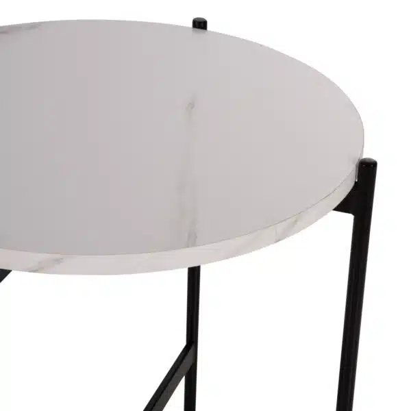 ΒΟΗΘΗΤΙΚΟ ΤΡΑΠΕΖΙ HM9589.05 MDF ΛΕΥΚΟ ΜΑΡΜΑΡΟ-ΜΑΥΡΗ ΜΕΤΑΛΛΙΚΗ ΒΑΣΗ Φ50x55Υεκ. - Image 4