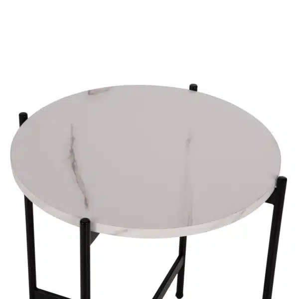 ΒΟΗΘΗΤΙΚΟ ΤΡΑΠΕΖΙ HM9589.05 MDF ΛΕΥΚΟ ΜΑΡΜΑΡΟ-ΜΑΥΡΗ ΜΕΤΑΛΛΙΚΗ ΒΑΣΗ Φ50x55Υεκ. - Image 5