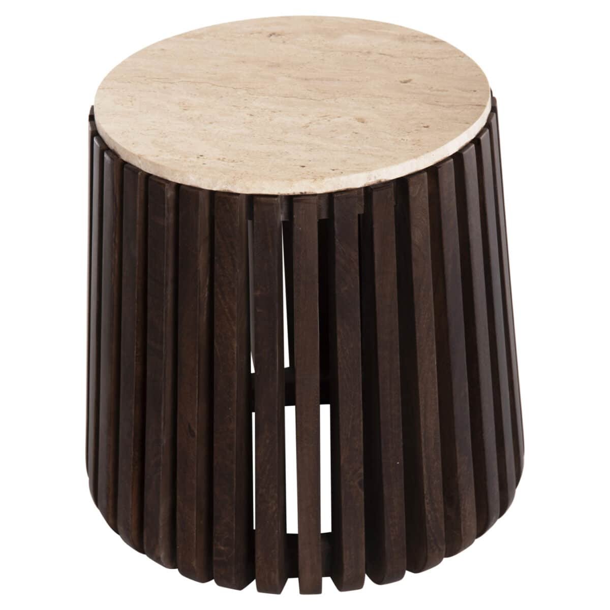 ΒΟΗΘΗΤΙΚΟ ΤΡΑΠΕΖΙ KREST HM9711 ΜΑΣΙΦ ΞΥΛΟ ΑΚΑΚΙΑΣ ΣΕ ΚΑΦΕ-ΤΡΑΒΕΡΤΙΝA Φ50x50Υεκ. - Image 3