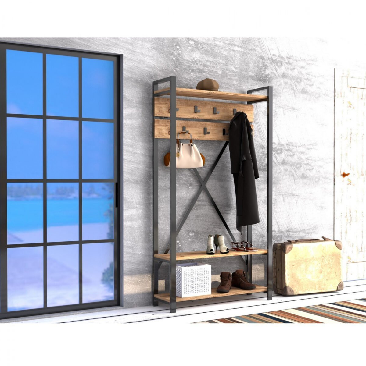 ΕΠΙΠΛΟ ΕΙΣΟΔΟΥ HM8943.01 NATURAL WOOD & ΜΑΥΡΟ  90x34x180 εκ. - Image 4