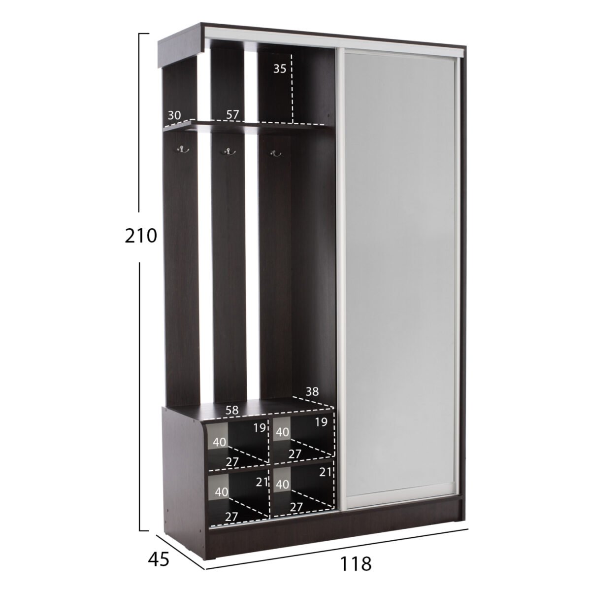 ΕΠΙΠΛΟ ΕΙΣΟΔΟΥ ΜΕ ΣΥΡΟΜΕΝΗ ΝΤΟΥΛΑΠΑ Κ ΚΑΘΡΕΦΤΗ DULCE WENGE HM2424.02 118X45X210Yεκ. - Image 2