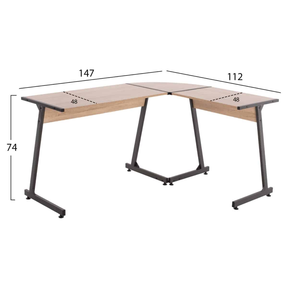 ΓΡΑΦΕΙΟ ΓΩΝΙΑΚΟ HM9319 ΜΕΤΑΛΛΙΚΟ ΣΚΟΥΡΟ ΓΚΡΙ ΜΕ MDF ΕΠΙΦΑΝΕΙΑ ΣΕ ΟΑΚ 147X112X74Υεκ. - Image 2