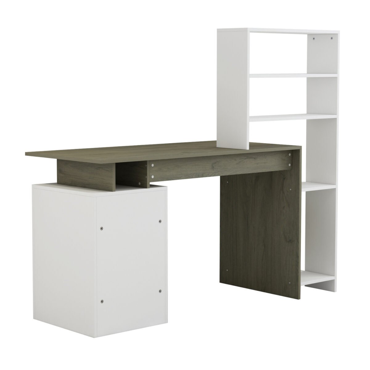 ΓΡΑΦΕΙΟ ΜΕ ΒΙΒΛΙΟΘΗΚΗ ROCHELL ΜΕΛΑΜΙΝΗ OLIVE GREY ΛΕΥΚΟ 146,3x55x128,8Υεκ.HM8886.11 - Image 4