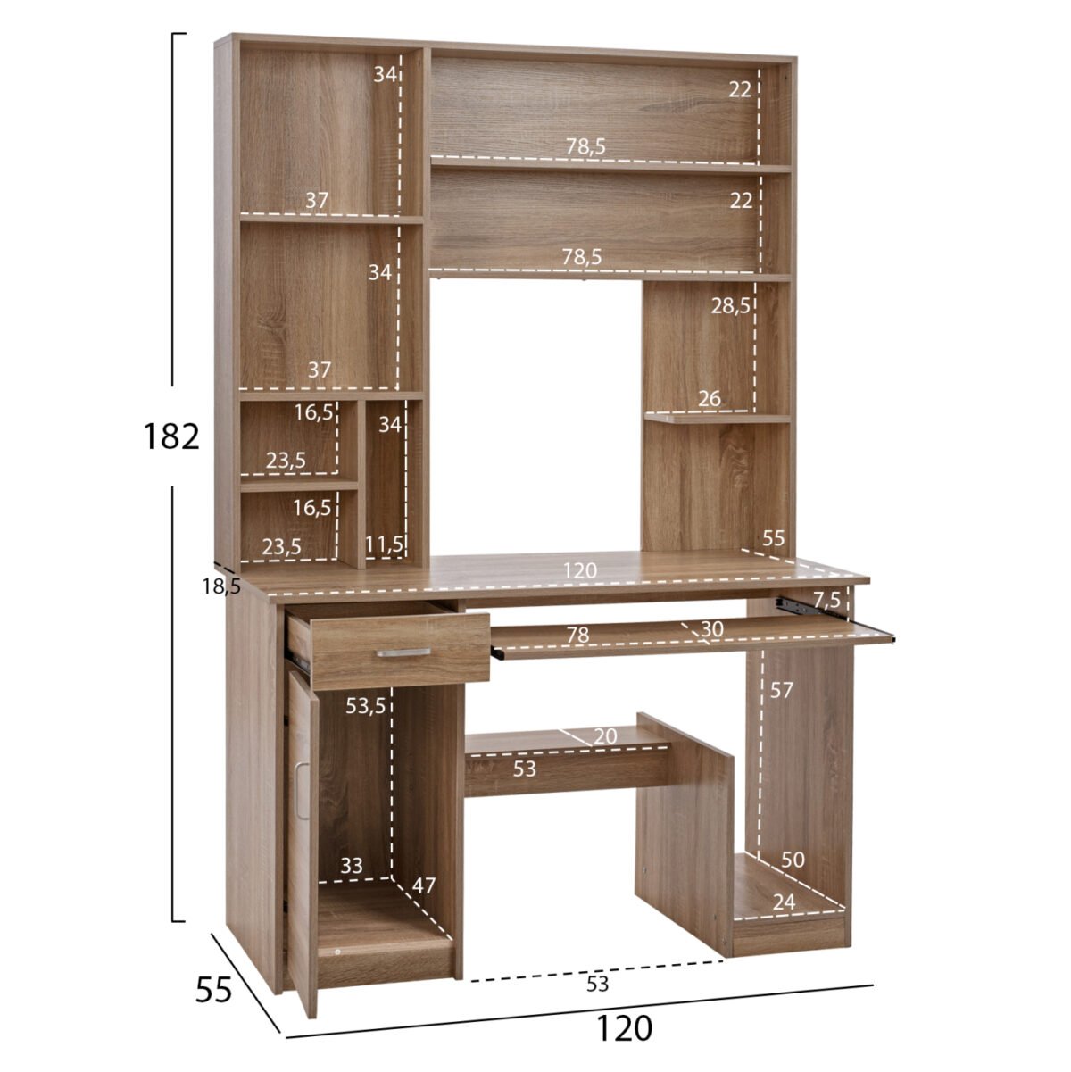 ΓΡΑΦΕΙΟ ΜΕ ΒΙΒΛΙΟΘΗΚΗ-ΡΑΦΙΕΡΑ STATUS HM2032.02 SONOMA 120X55X182 - Image 2