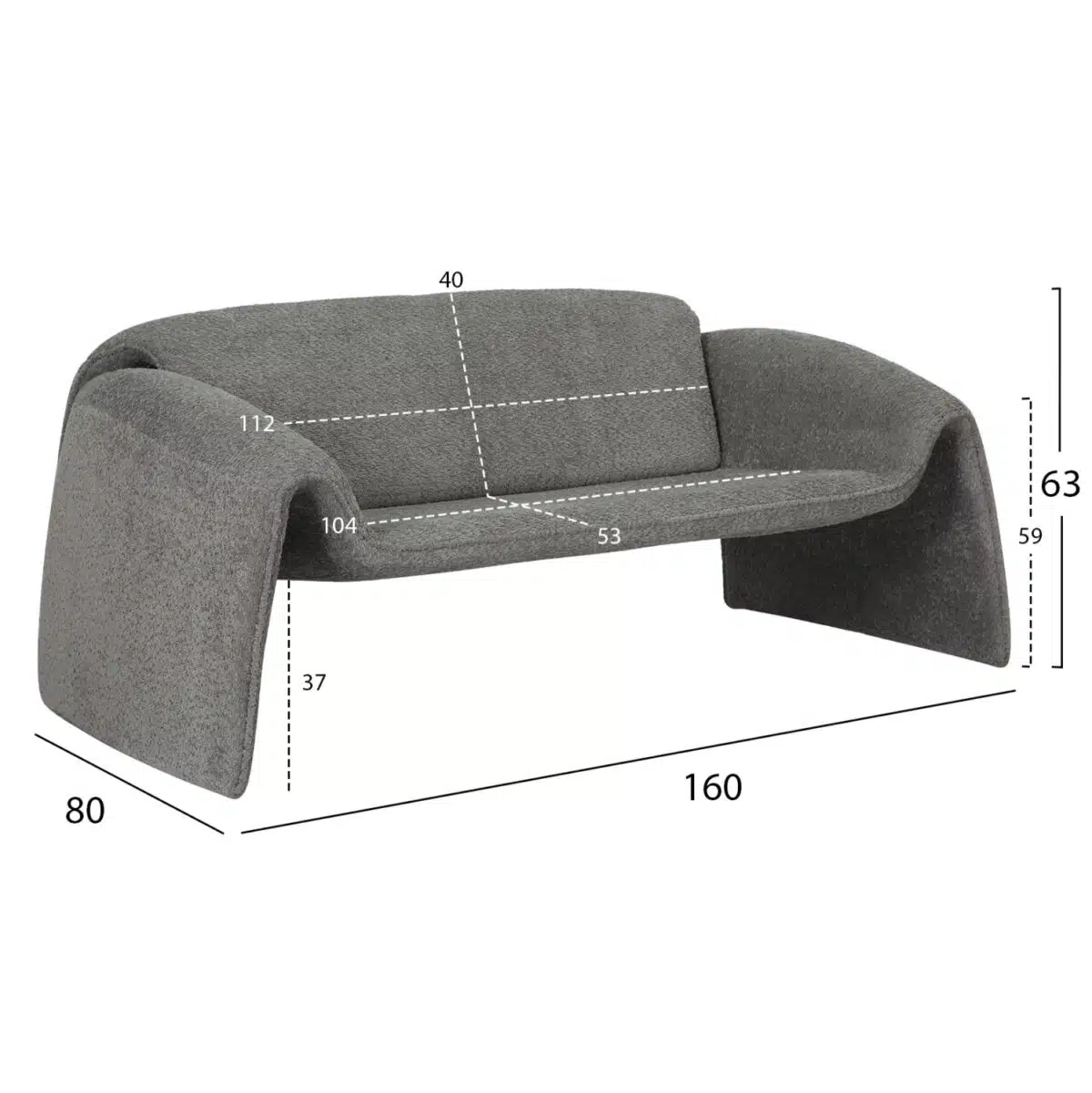 ΚΑΝΑΠΕΣ ΔΙΘΕΣΙΟΣ LAFORGE HM9680.01 ΜΕΤΑΛΛΙΚΟΣ ΣΚΕΛΕΤΟΣ-ΓΚΡΙ ΜΠΟΥΚΛΕ ΥΦΑΣΜΑ 160x80x63Υεκ. - Image 2