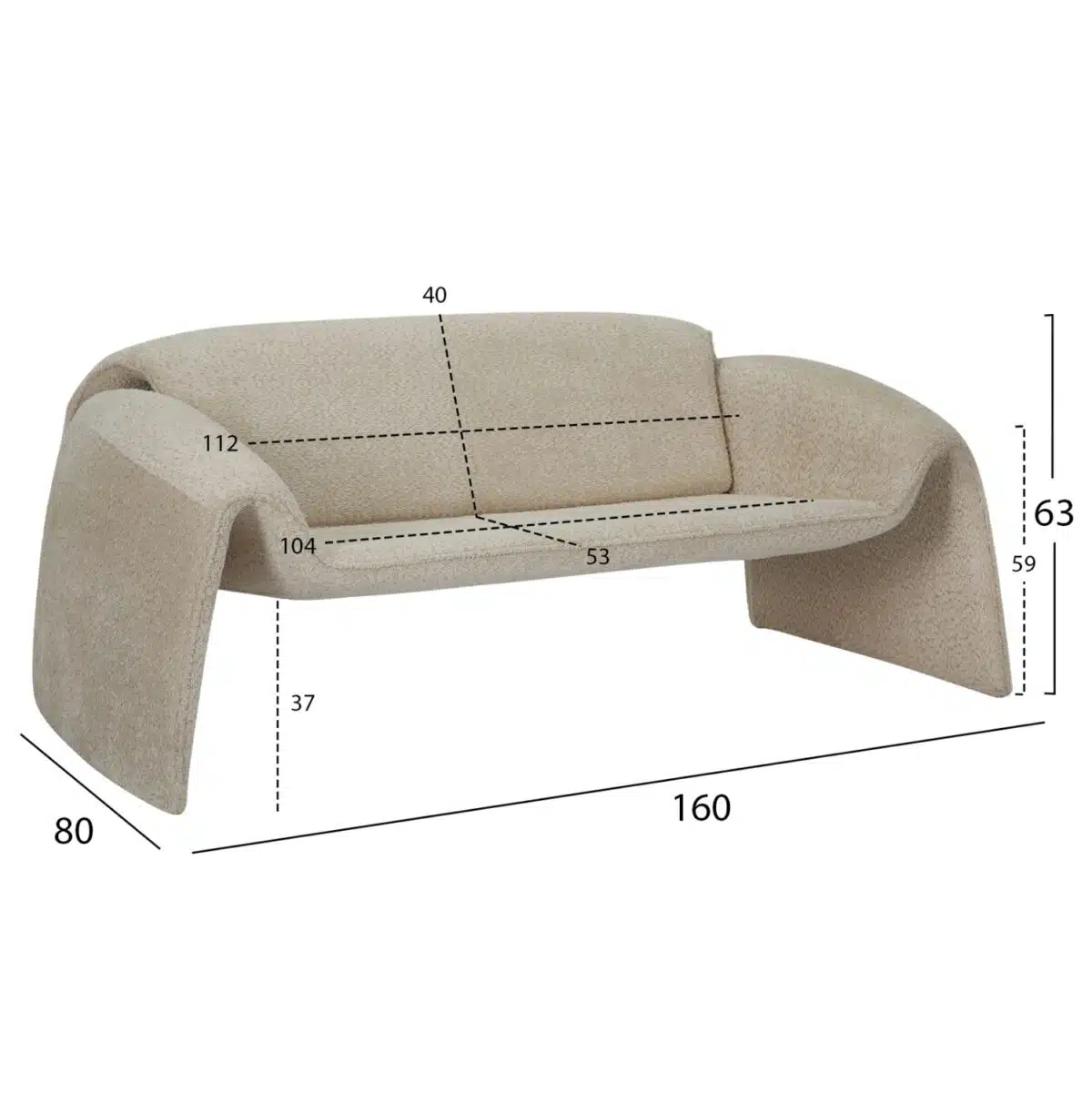 ΚΑΝΑΠΕΣ ΔΙΘΕΣΙΟΣ LAFORGE HM9680.03 ΜΕΤΑΛΛΙΚΟΣ ΣΚΕΛΕΤΟΣ-ΜΠΕΖ ΜΠΟΥΚΛΕ ΥΦΑΣΜΑ 160x80x63Υεκ. - Image 2