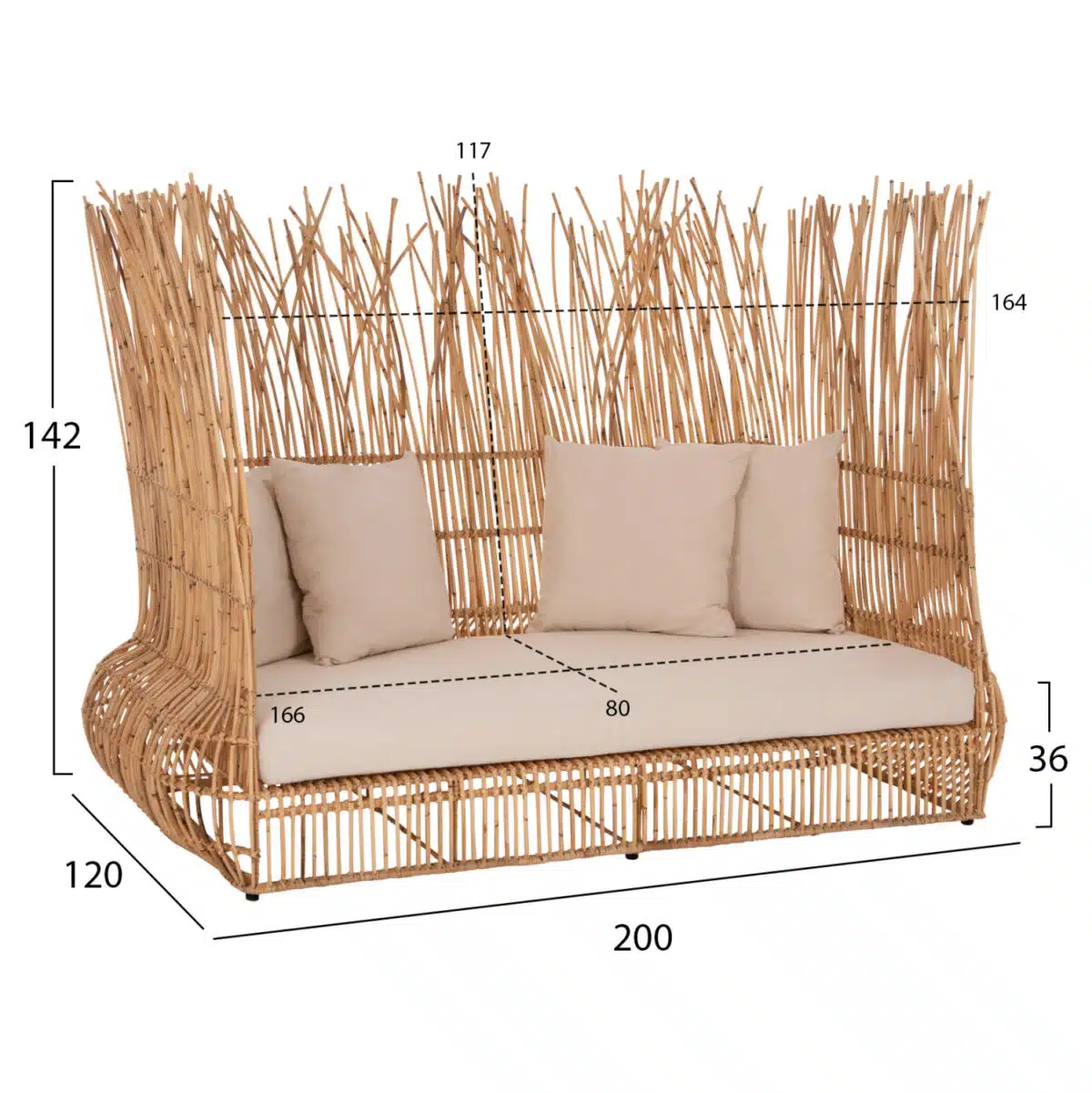 ΚΑΝΑΠΕΣ ΕΞ. ΧΩΡΟΥ ZEPHYR HM5988 ΚΑΛΑΜΙΑ RATTAN ΦΥΣΙΚΟ-ΜΠΕΖ ΜΑΞΙΛΑΡΙΑ 200x120x142Yεκ. - Image 2