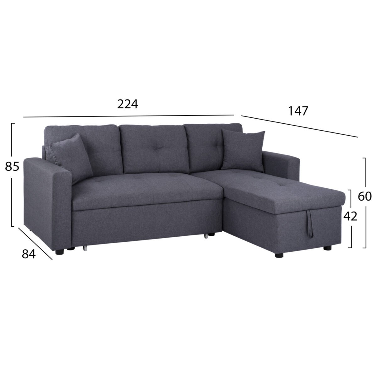 ΚΑΝΑΠΕΣ ΓΩΝΙΑ ΚΡΕΒΑΤΙ WAYNE 224x147x85Υεκ. HM3028.11 ΓΚΡΙ ΥΦΑΣΜΑ - Image 2