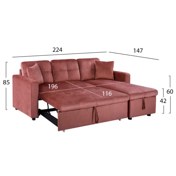 ΚΑΝΑΠΕΣ ΓΩΝΙΑ ΚΡΕΒΑΤΙ WAYNE 224x147x85Υεκ. HM3028.12 ΒΕΛΟΥΔΟ ΣΑΠΙΟ ΜΗΛΟ - Image 3