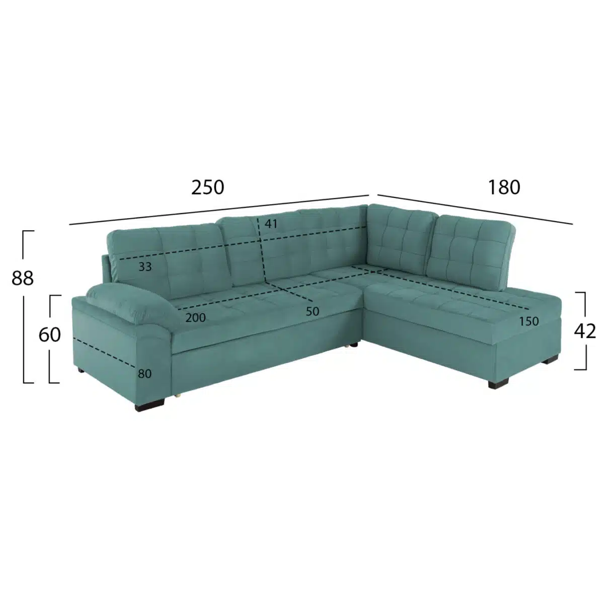 ΚΑΝΑΠΕΣ ΚΡΕΒΑΤΙ JADE HM3144.04R ΔΕΞΙΑ ΓΩΝΙΑ ΒΕΡΑΜΑΝ ΒΕΛΟΥΔΟ 250x80-180x73-88Υεκ. - Image 2