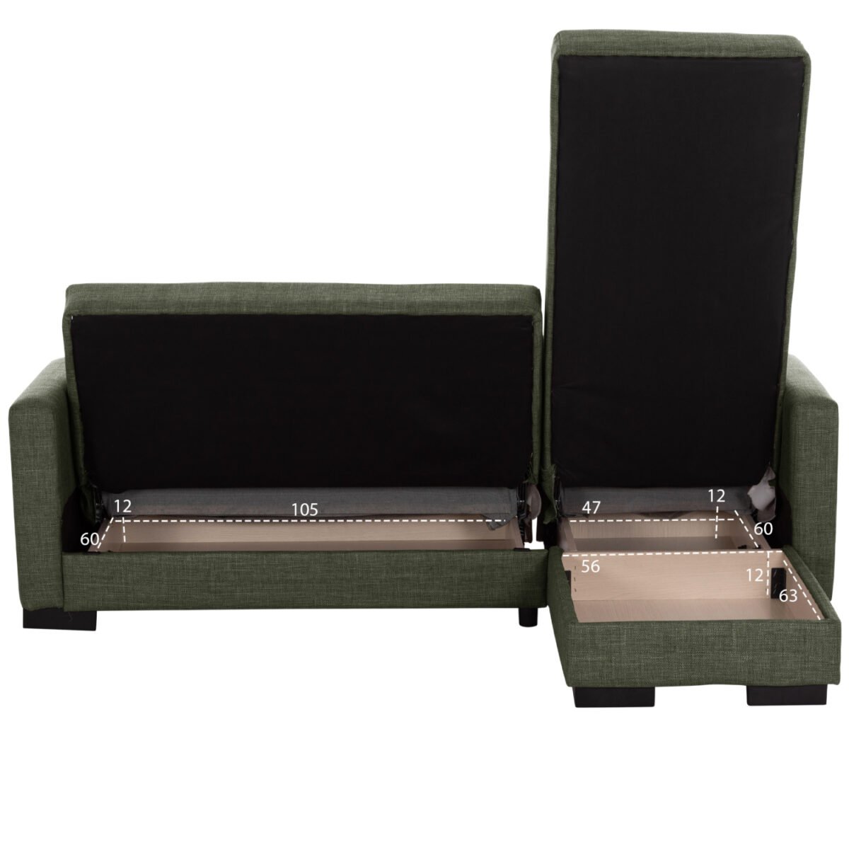 ΚΑΝΑΠΕΣ ΚΡΕΒΑΤΙ GHUFRAN ΓΩΝΙΑ ΑΝΑΣΤΡΕΨΙΜΗ DARK OLIVE ΜΕ ΑΠΟΘΗΚΕΤΙΚΟ ΧΩΡΟ HM3244.05 202x140x78Yεκ. - Image 4