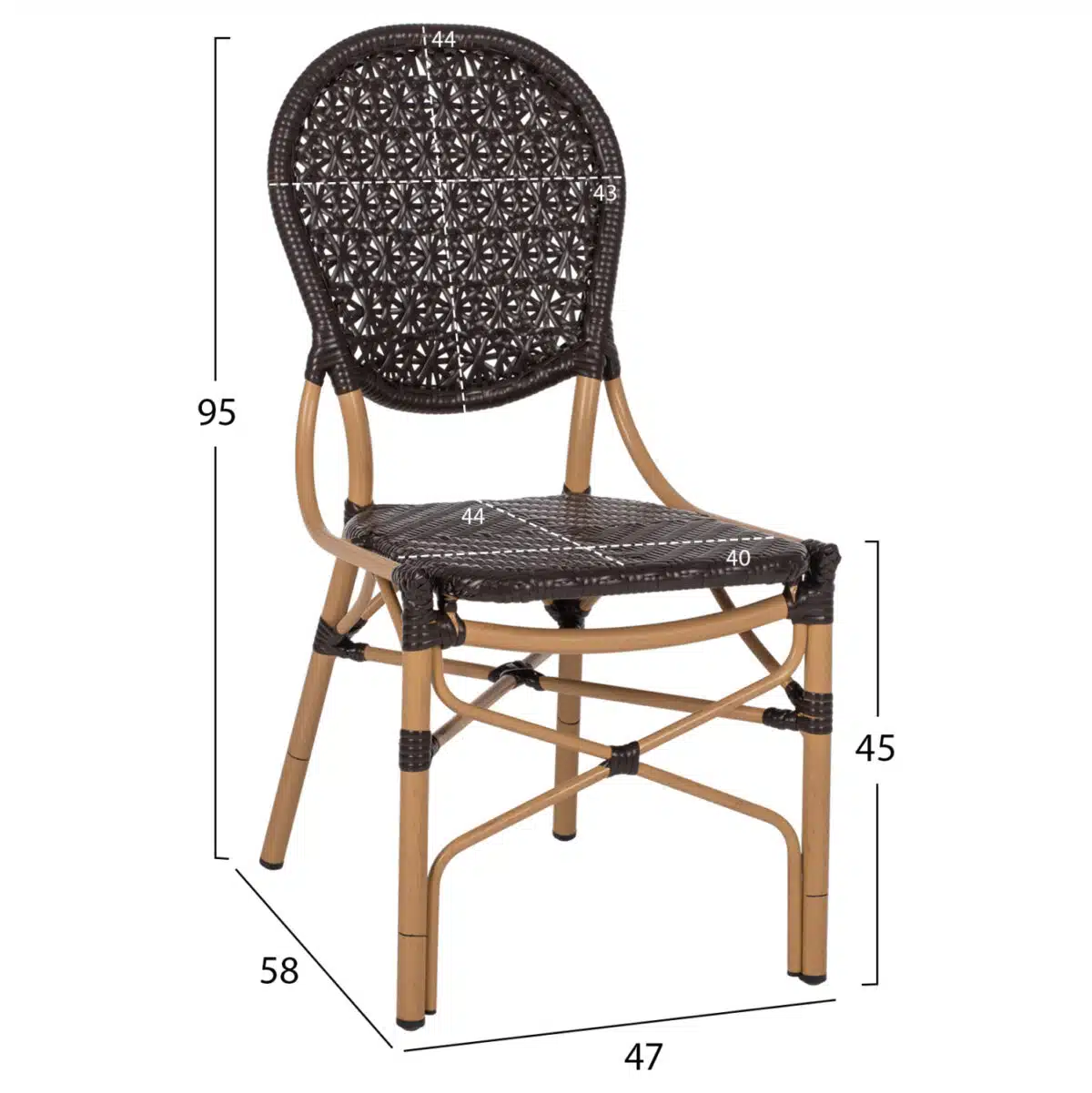 ΚΑΡΕΚΛΑ ΑΛΟΥΜΙΝΙΟΥ BAMBOO LOOK ΜΕ ΚΑΦΕ PE RATTAN HM5925.01 47x58x95Yεκ. - Image 2