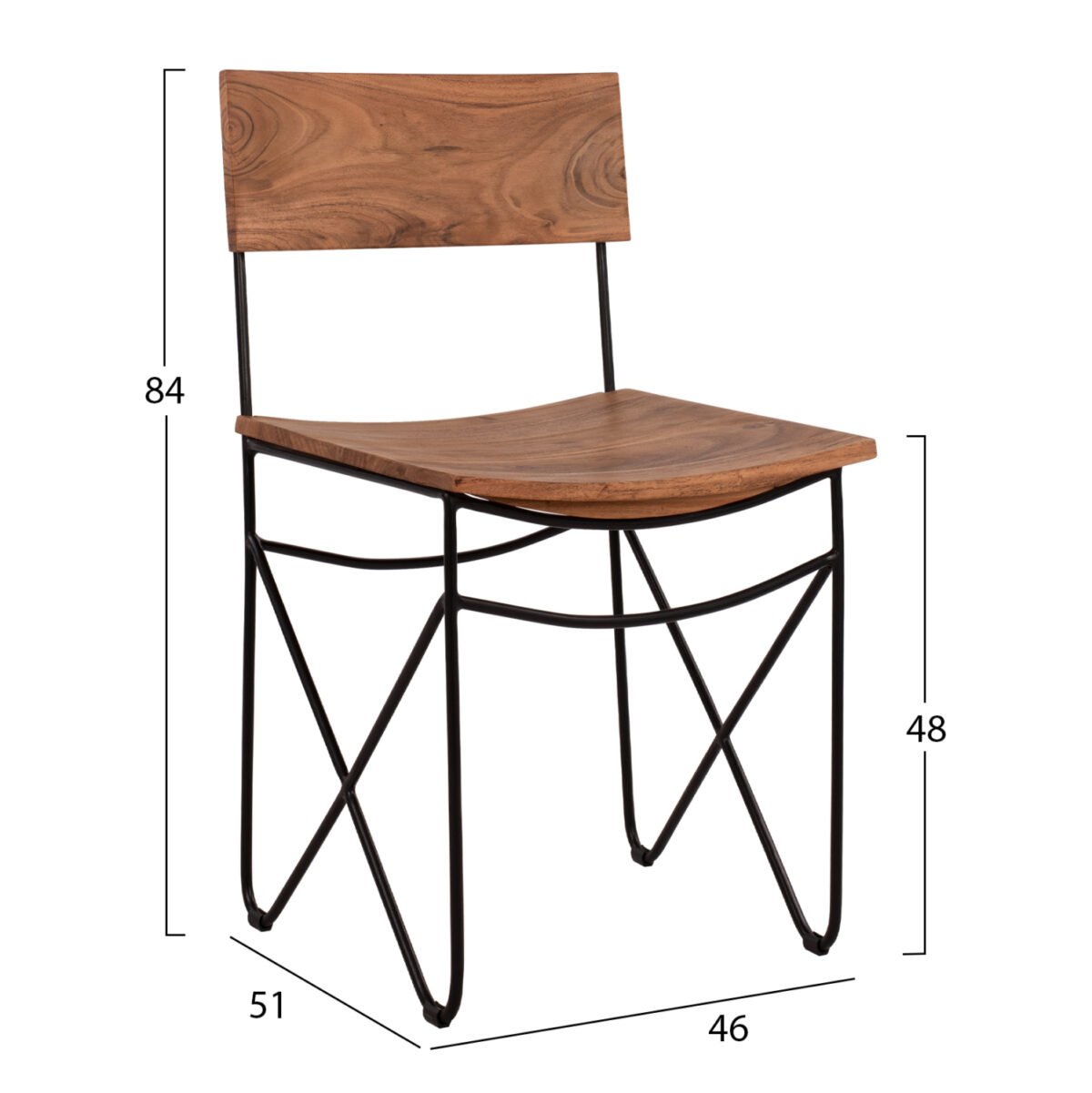 ΚΑΡΕΚΛΑ ΑΠΟ ΜΑΣΙΦ ΞΥΛΟ ΑΚΑΚΙΑΣ KAI ΜΕΤΑΛΛΟ ΦΥΣΙΚΟ 46x51x84Υεκ.HM8180.11 - Image 2