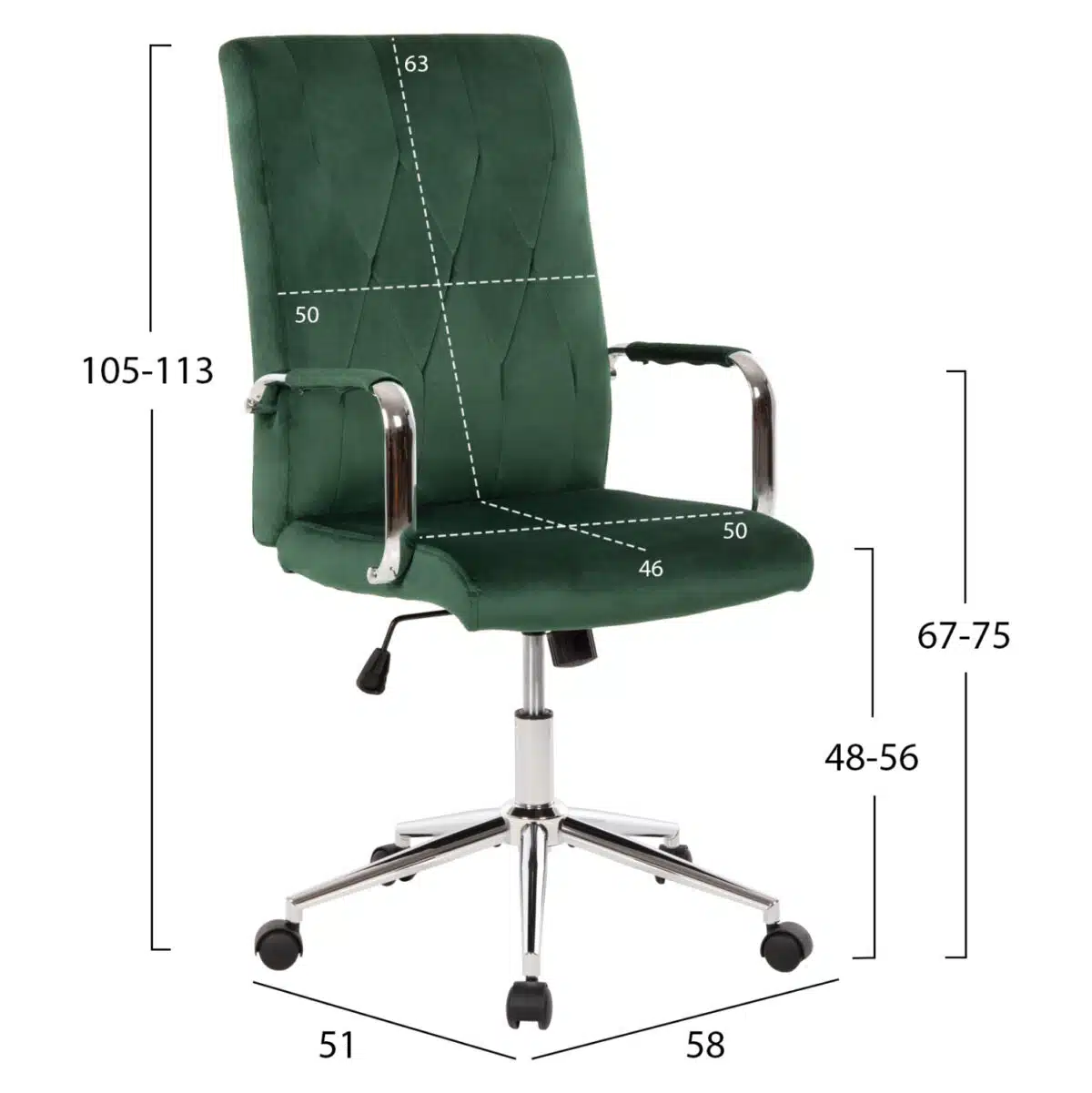 ΚΑΡΕΚΛΑ ΓΡΑΦΕΙΟΥ JOSEF HM1181.03 ΚΥΠΑΡΙΣΣΙ ΒΕΛΟΥΔΟ-INOX ΒΑΣΗ 58x61x105-113Yεκ. - Image 2