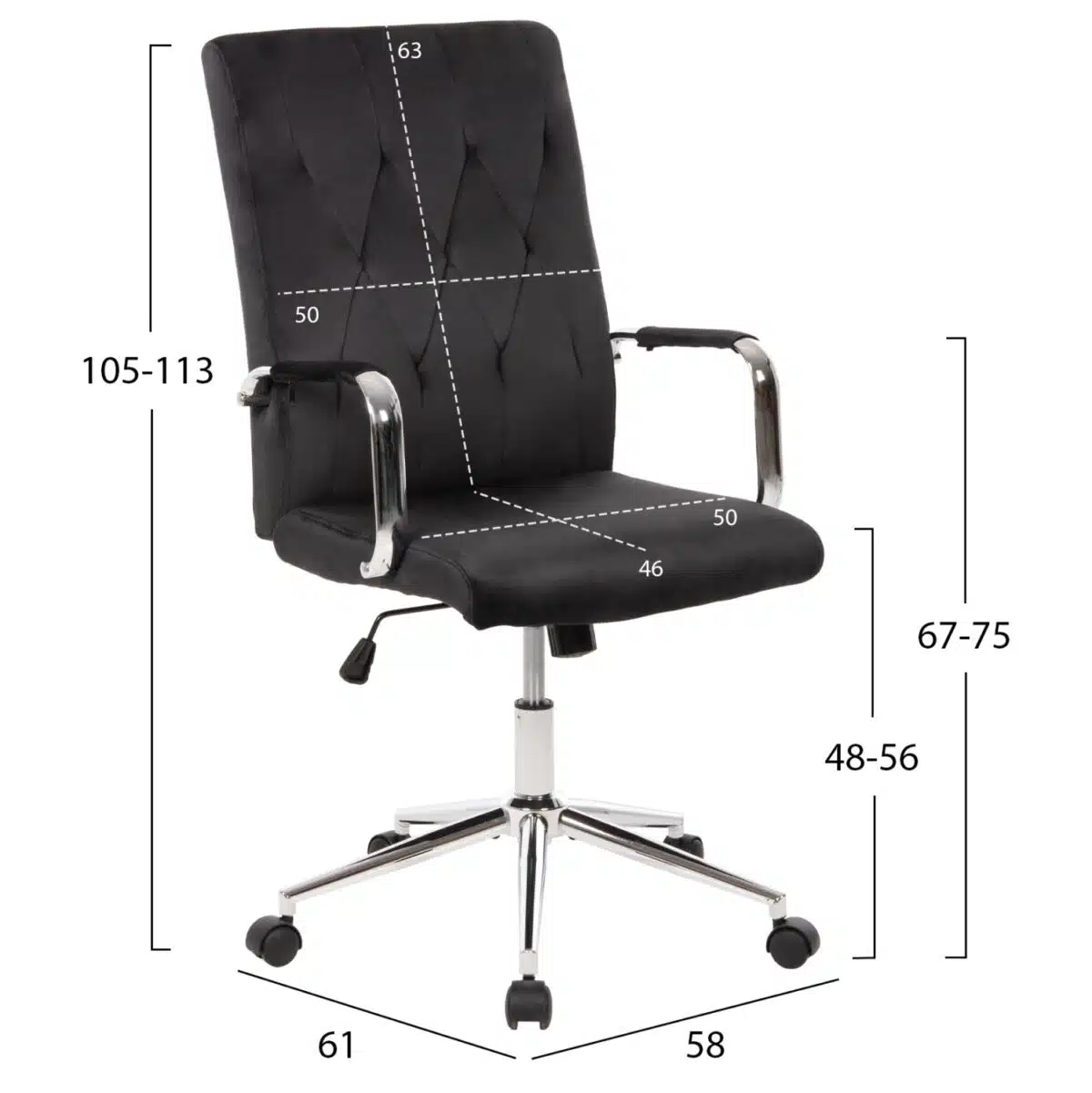 ΚΑΡΕΚΛΑ ΓΡΑΦΕΙΟΥ JOSEF HM1181.04 ΜΑΥΡΟ ΒΕΛΟΥΔΟ-INOX ΒΑΣΗ 58x61x105-113Yεκ. - Image 2