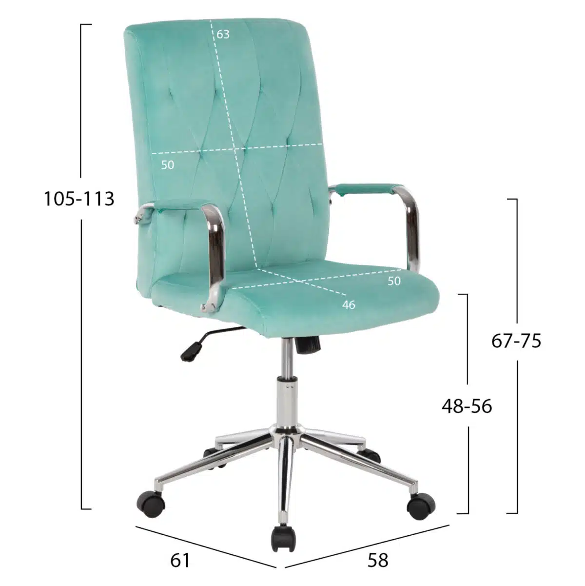 ΚΑΡΕΚΛΑ ΓΡΑΦΕΙΟΥ JOSEF HM1181.08 ΜΕΝΤΑ ΒΕΛΟΥΔΟ-INOX ΒΑΣΗ 58x61x105-113Yεκ. - Image 2