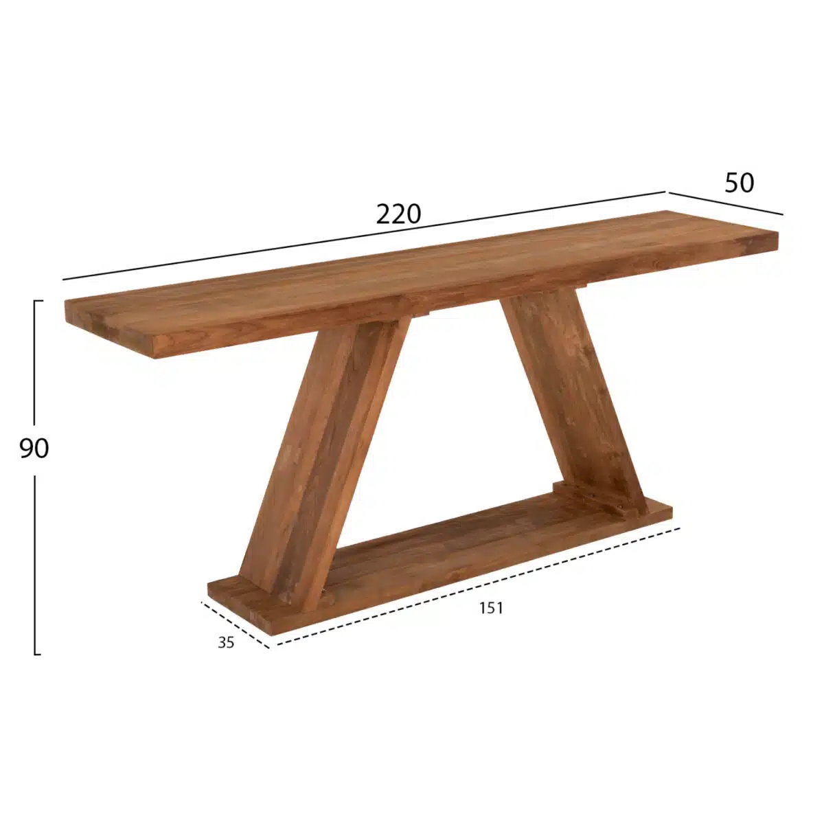 ΚΟΝΣΟΛΑ ΑΠΟ ΞΥΛΟ ΤΕΑΚ ΦΥΣΙΚΟ ΧΡΩΜΑ HM9555 220x50x90Υεκ. - Image 2