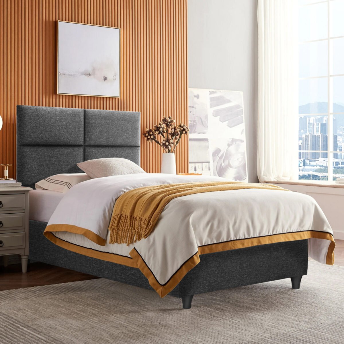 ΚΡΕΒΑΤΙ MILO ΑΠΟ ΓΚΡΙ ΥΦΑΣΜΑ HM652.01 ΓΙΑ ΣΤΡΩΜΑ 90x200 εκ. - Image 2