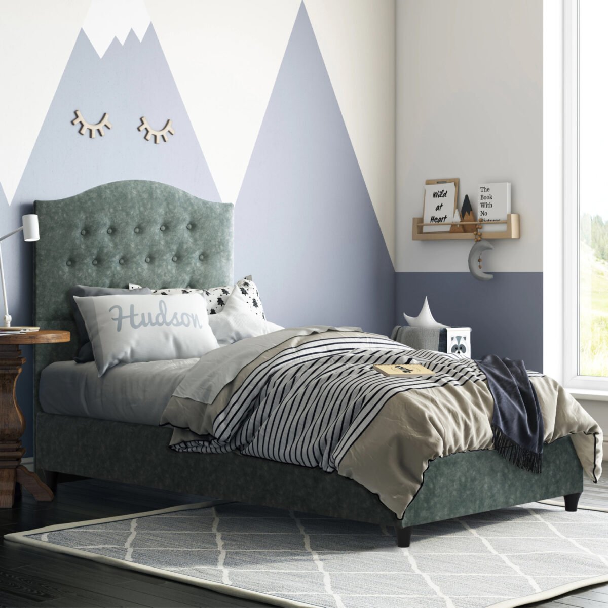 ΚΡΕΒΑΤΙ MALENA ΑΠΟ ΠΡΑΣΙΝΟ ΥΦΑΣΜΑ Τ. NUBUK HM651.27 ΓΙΑ ΣΤΡΩΜΑ 90x200 εκ. - Image 2