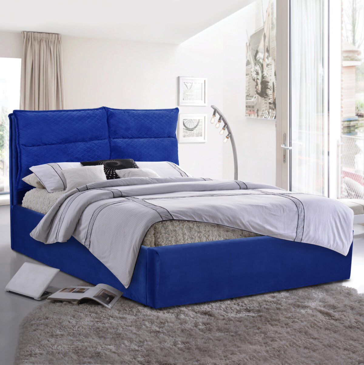 ΚΡΕΒΑΤΙ ROYALTY ΑΠΟ ΒΕΛΟΥΔΟ ΜΠΛΕ ΥΠΕΡΔΙΠΛΟ 160x200 εκ. HM563.08 - Image 2