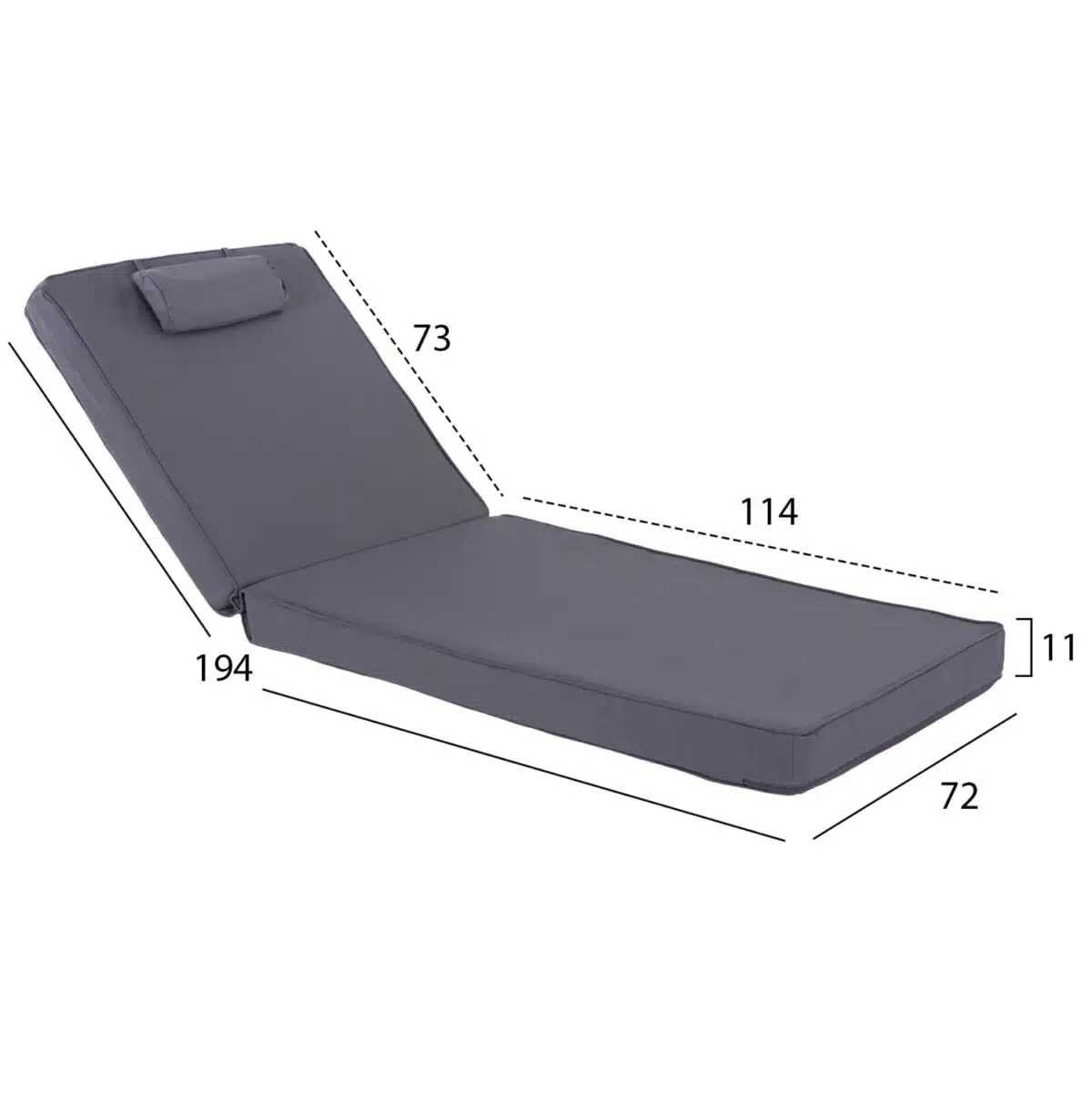 ΜΑΞΙΛΑΡΙ ΞΑΠΛΩΣΤΡΑΣ TEXTILENE 600gr/m2 SIFNOS ΓΚΡΙ HM11237.30T 194x70x11Yεκ. - Image 2