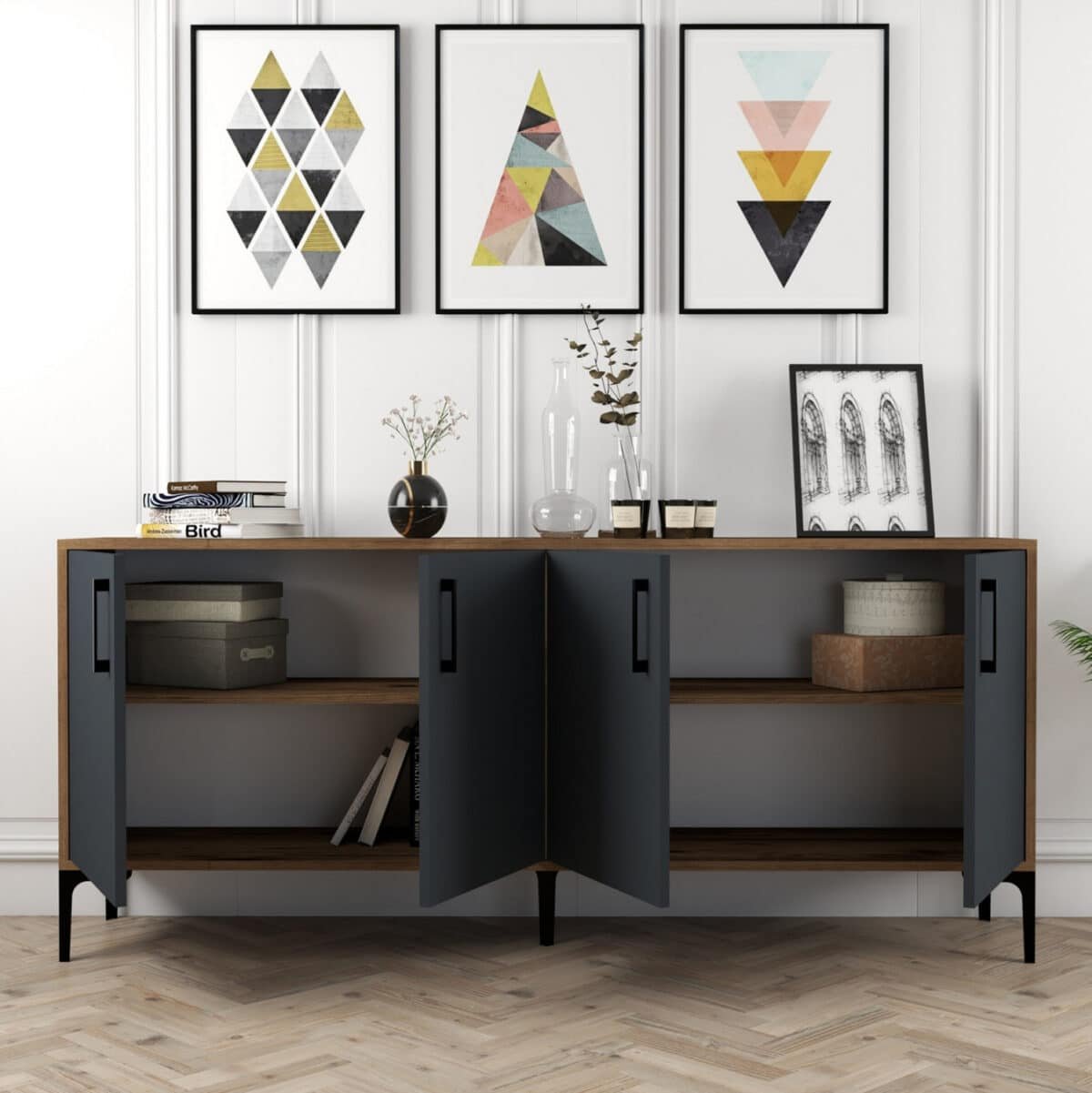 ΜΠΟΥΦΕΣ ΜΕΛΑΜΙΝΗΣ ΚΑΡΥΔΙ ΜΕ ΑΝΘΡΑΚΙ ΠΟΡΤΕΣ 180x35x78Υεκ.HM9428.01 - Image 3