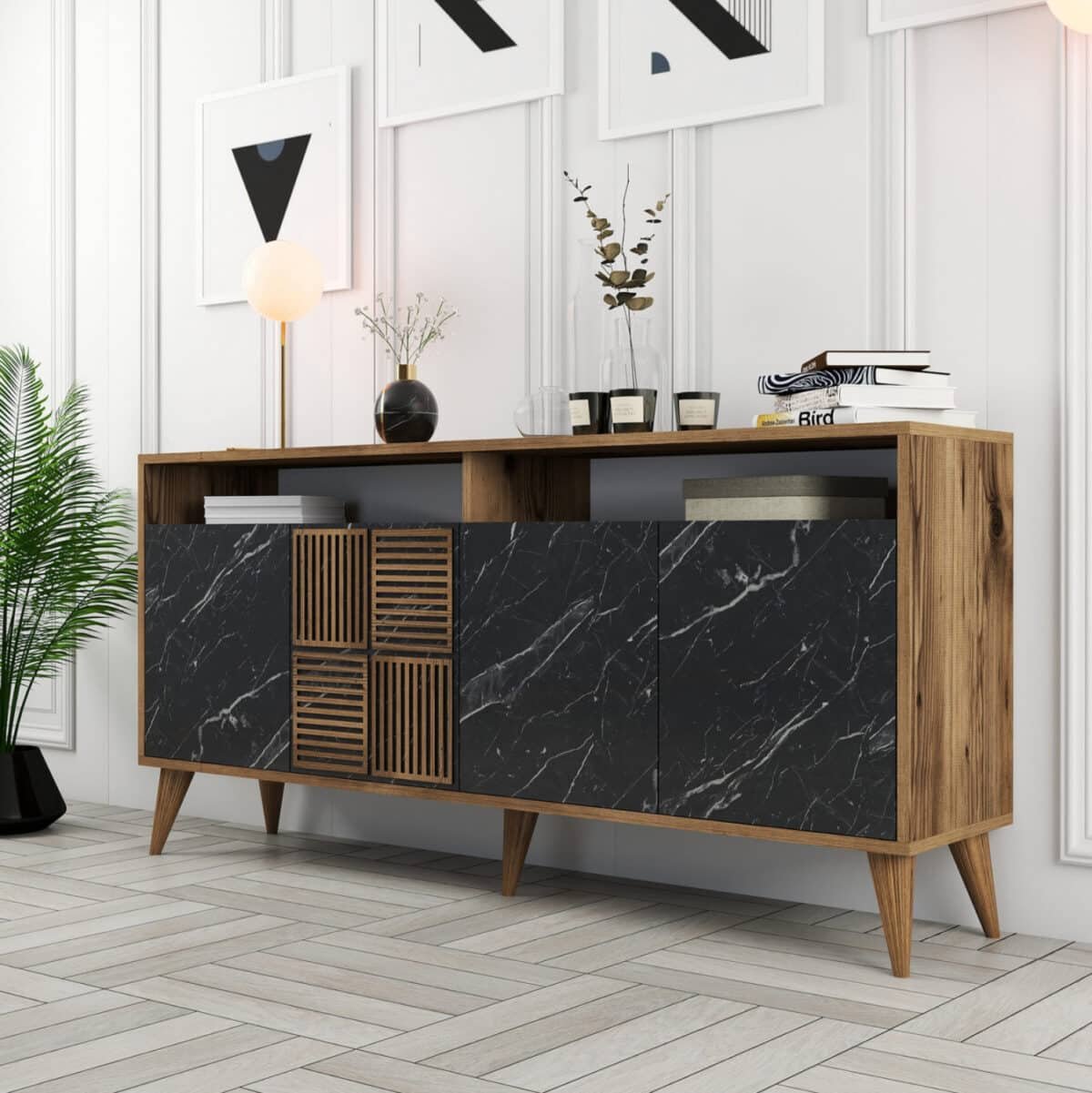 ΜΠΟΥΦΕΣ ΜΕΛΑΜΙΝΗΣ ΚΑΡΥΔΙ ΜΕ ΟΨΗ ΜΑΥΡΟΥ ΜΑΡΜΑΡΟΥ HM9506.02  160x35x78Υ εκ. - Image 3