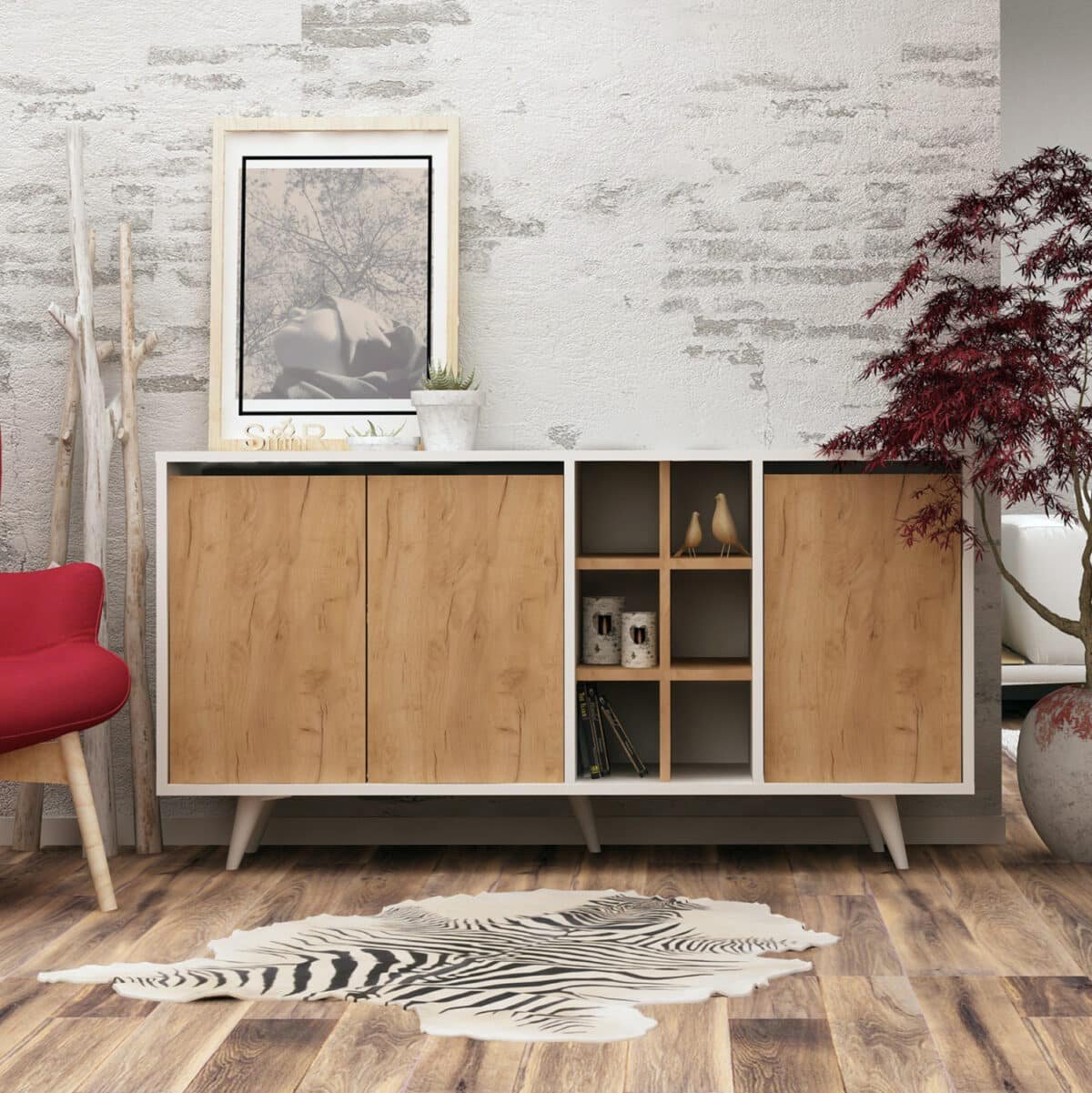 ΜΠΟΥΦΕΣ ΜΕΛΑΜΙΝΗΣ ΛΕΥΚΟΣ ΜΕ ΚΑΡΥΔΙ ΠΟΡΤΕΣ 140x40x86Yεκ.HM9432.01 - Image 4