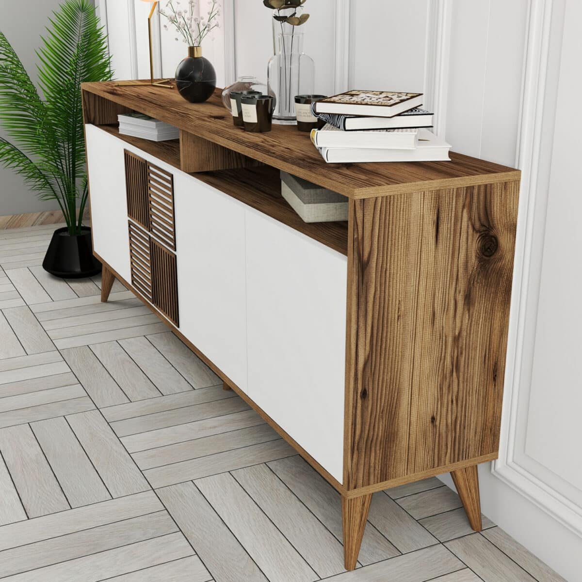 ΜΠΟΥΦΕΣ ΜΕΛΑΜΙΝΗΣ ΣΕ ΚΑΡΥΔΙ ΧΡΩΜΑ ΜΕ ΛΕΥΚΕΣ ΠΟΡΤΕΣ 180x35x78.6Υεκ.HM9431.02 - Image 6