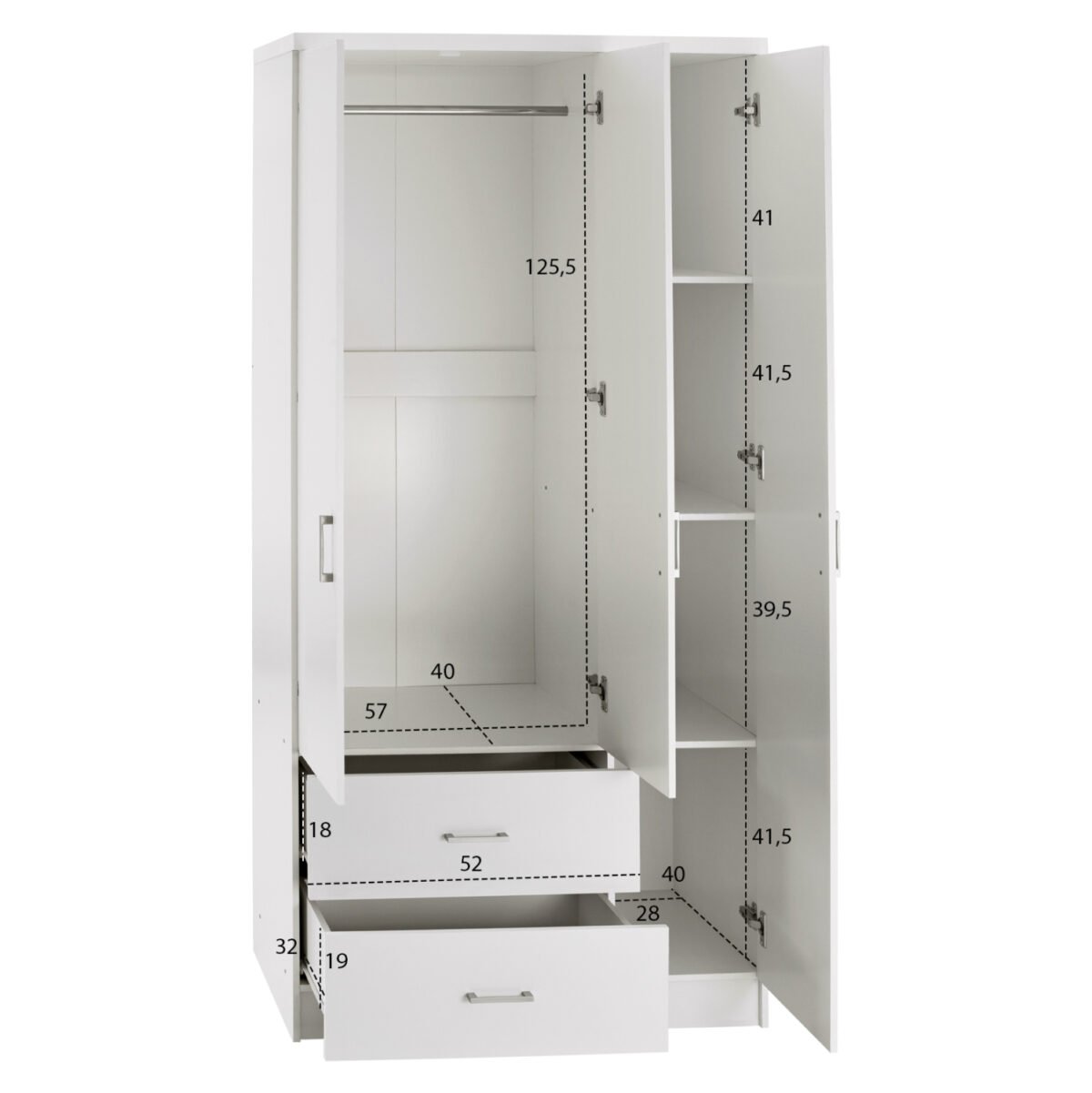 ΝΤΟΥΛΑΠΑ 3ΦΥΛΛΗ ME 2 ΣΥΡΤΑΡΙΑ CAESAR HM340.05 ΛΕΥΚΗ 89x42,5x181 εκ. - Image 3