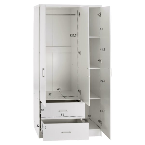 ΝΤΟΥΛΑΠΑ 3ΦΥΛΛΗ ME 2 ΣΥΡΤΑΡΙΑ CAESAR HM340.05 ΛΕΥΚΗ 89x42,5x181 εκ. - Image 3