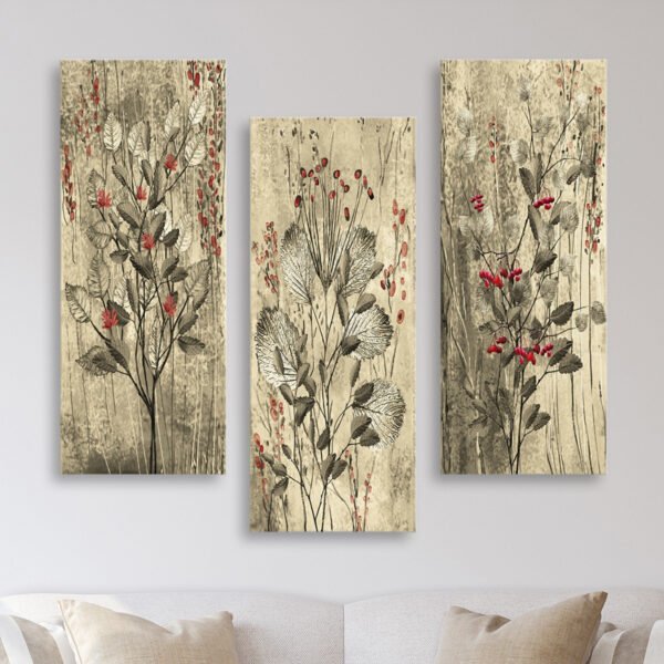 ΠΙΝΑΚΑΣ ΤΡΙΠΤΥΧΟ MDF RED FLOWERS AND BERRIES HM7204.01 60x50x0,3 εκ. - Image 3