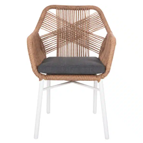 ΠΟΛΥΘΡΟΝΑ TOPIN HM6048.01 ΑΛΟΥΜΙΝΙΟ ΛΕΥΚΟ-P.E. RATTAN ΑΝΟΙΧΤΟ ΚΑΦΕ-ΜΑΞΙΛΑΡΙ ΓΚΡΙ 58x60x83Υ εκ - Image 3