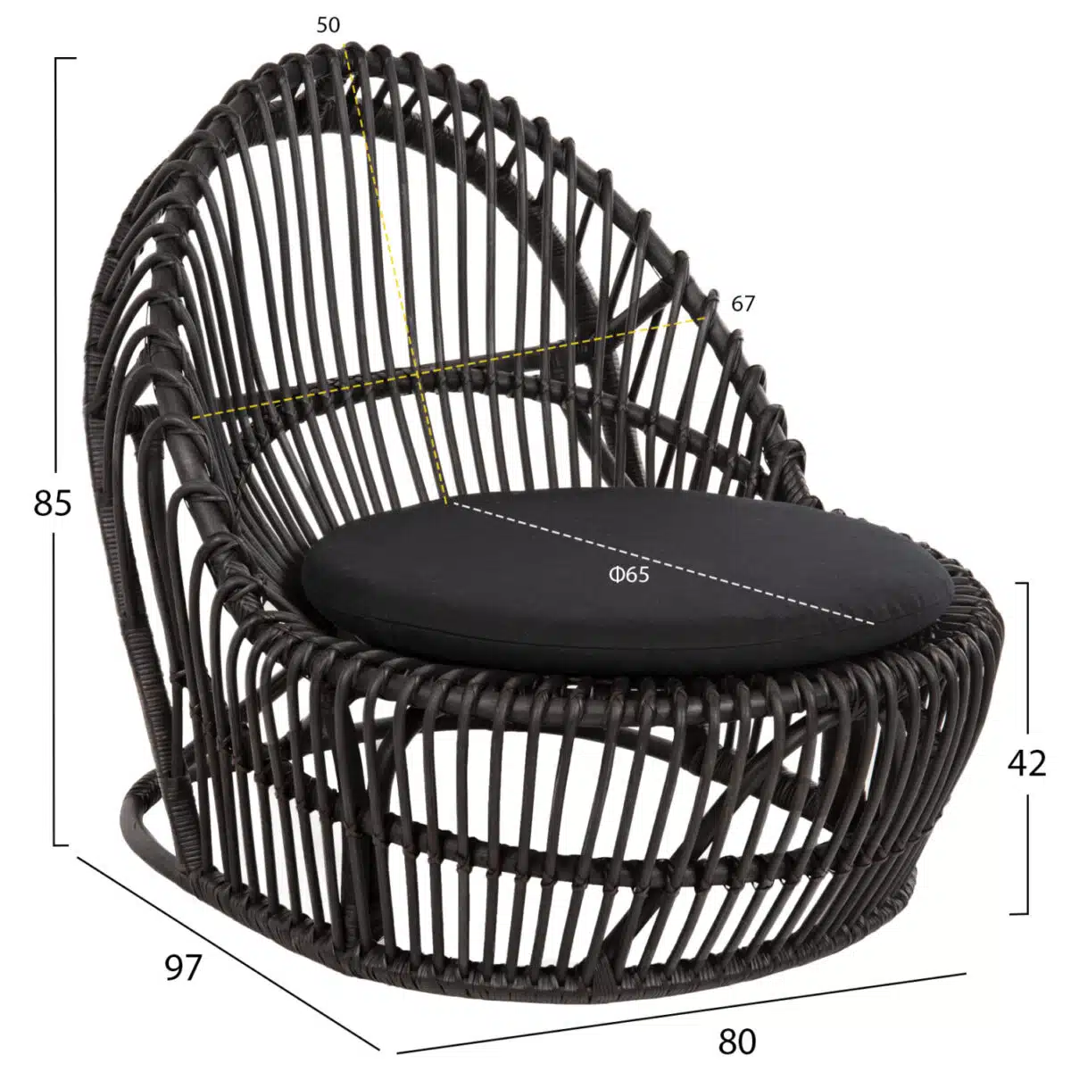 ΠΟΛΥΘΡΟΝΑ ENTROPY HM9840.03 ΦΥΣΙΚΟ RATTAN ΜΕ ΜΑΞΙΛΑΡΙ-ΜΑΥΡΟ 80x97x85Υεκ. - Image 2