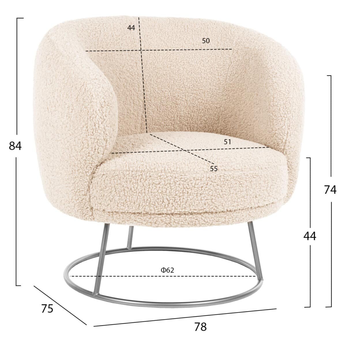 ΠΟΛΥΘΡΟΝΑ ARIEN HM8403.23 ΥΦΑΣΜΑ ΜΠΟΥΚΛΕ ΛΕΥΚΟ ΜΕ ΑΣΗΜΙ ΒΑΣΗ 78x75x84Υεκ. - Image 2