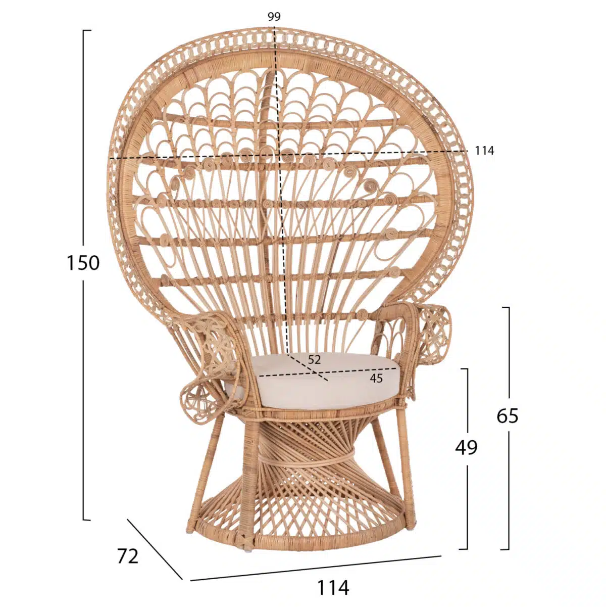 ΠΟΛΥΘΡΟΝΑ ROYAL PEACOCK HM9342 RATTAN ΣΕ ΦΥΣΙΚΟ-ΜΑΞΙΛΑΡΙ ΜΠΕΖ 114x72x150Yεκ. - Image 2