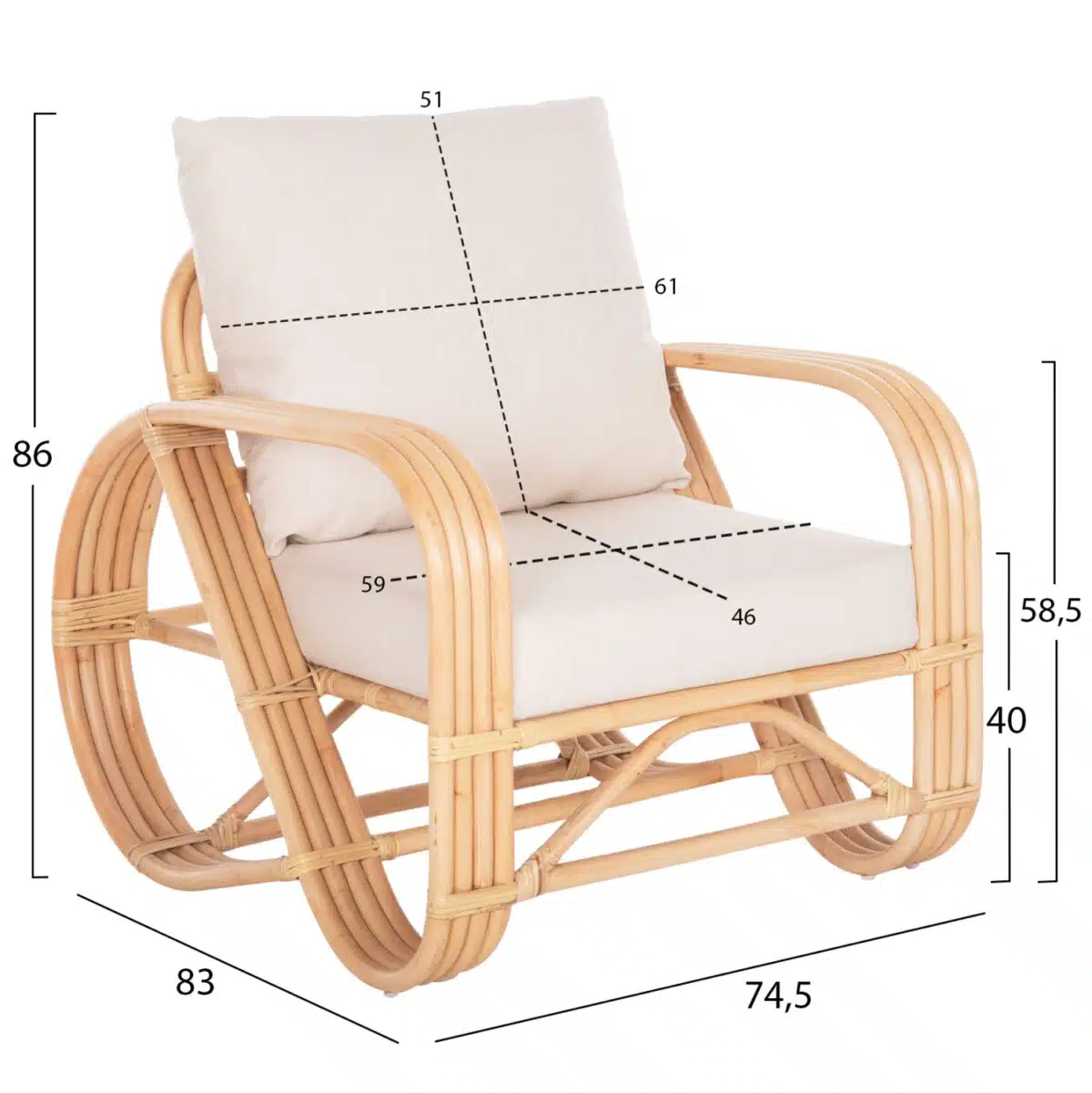 ΠΟΛΥΘΡΟΝΑ BARONESS HM9813 ΦΥΣΙΚΟ RATTAN ΚΑΙ ΛΕΥΚΑ ΜΑΞΙΛΑΡΙΑ 81x90x92Yεκ. - Image 2