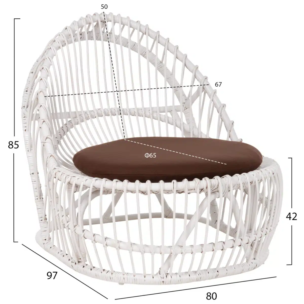 ΠΟΛΥΘΡΟΝΑ ENTROPY HM9840.02 RATTAN ΛΕΥΚΟ ΜΕ ΚΑΦΕ ΜΑΞΙΛΑΡΙ 80x97x85Υεκ. - Image 2